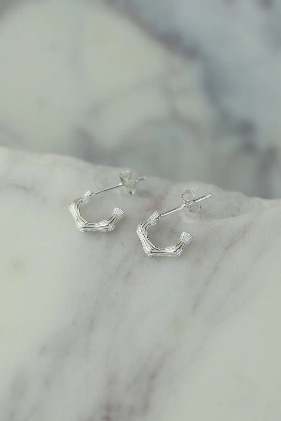 Bamboo Silver Hoops