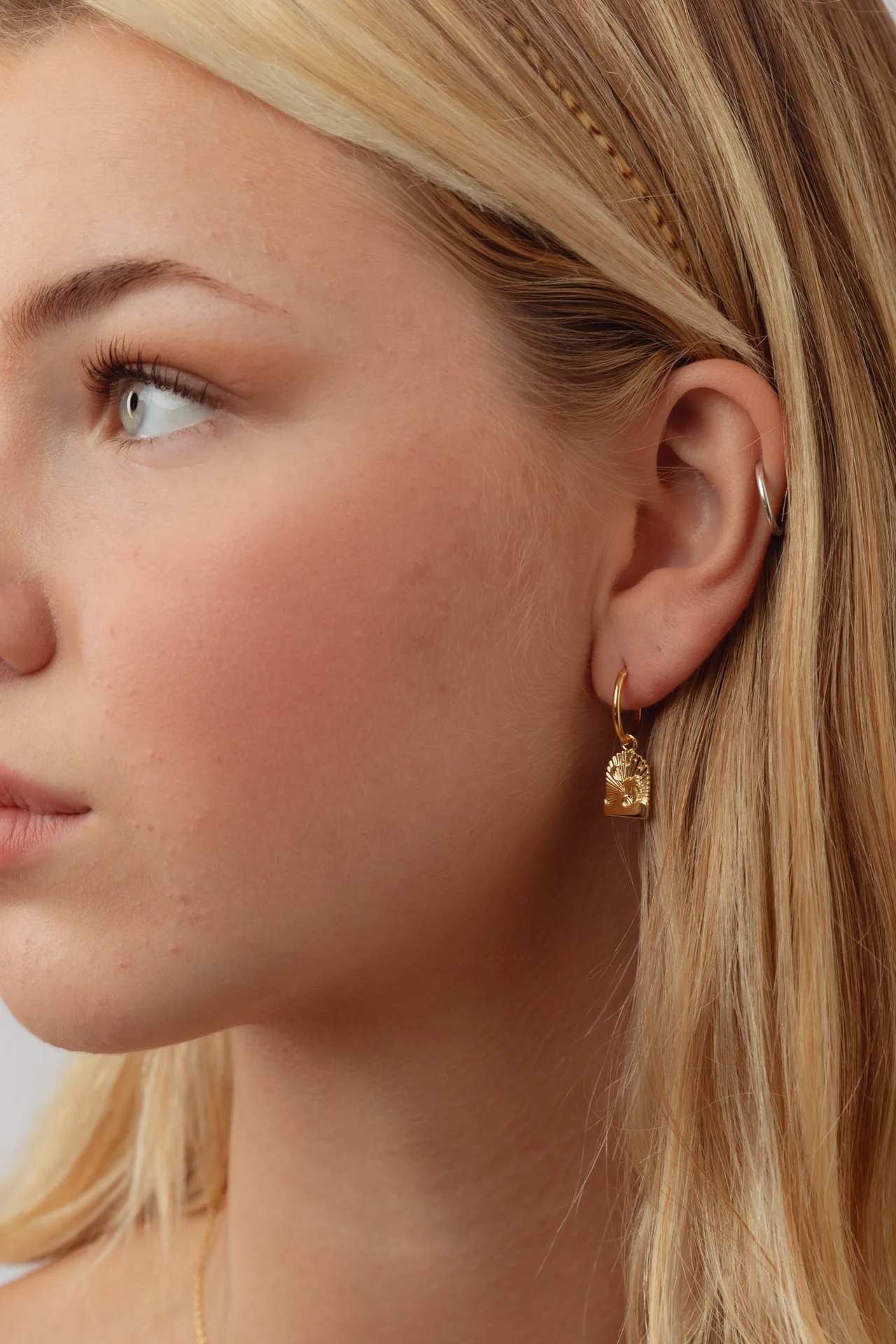 Waves Gold Charm Hoops - Image 2
