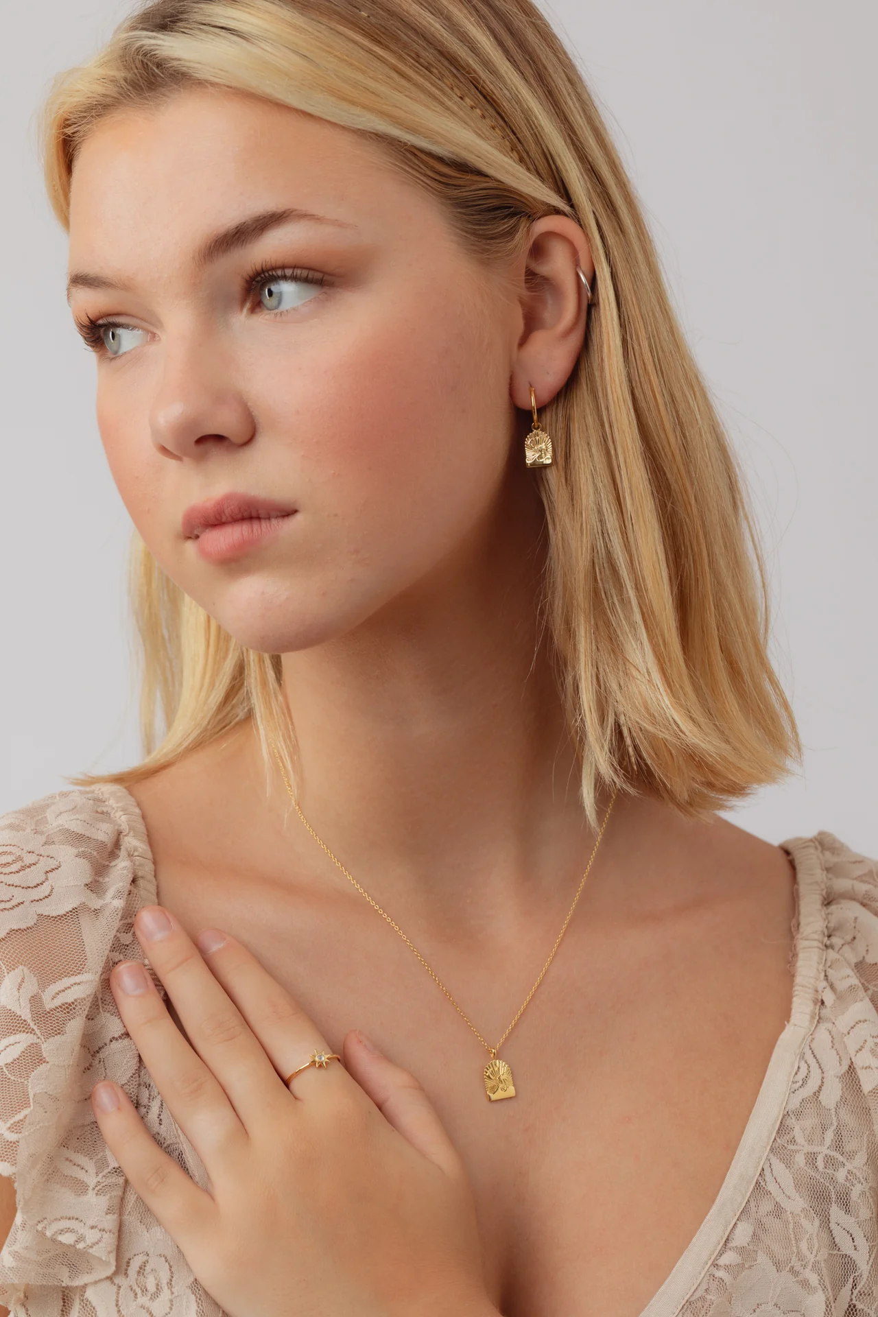 Waves Gold Charm Hoops - Image 4