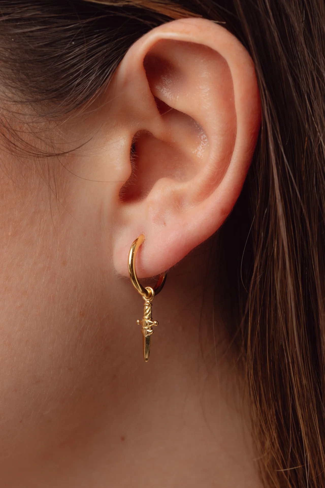 Dagger Gold Charm Hoops