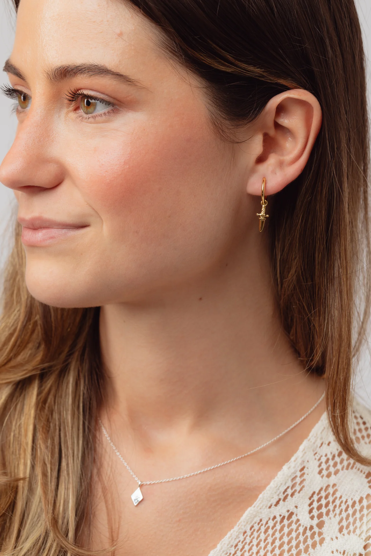Dagger Gold Charm Hoops - Image 2