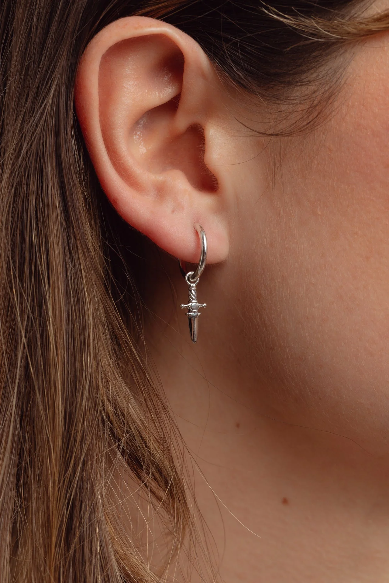 Dagger Silver Charm Hoops