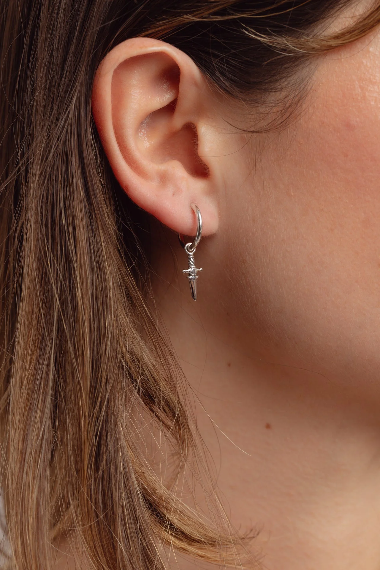Dagger Silver Charm Hoops - Image 3