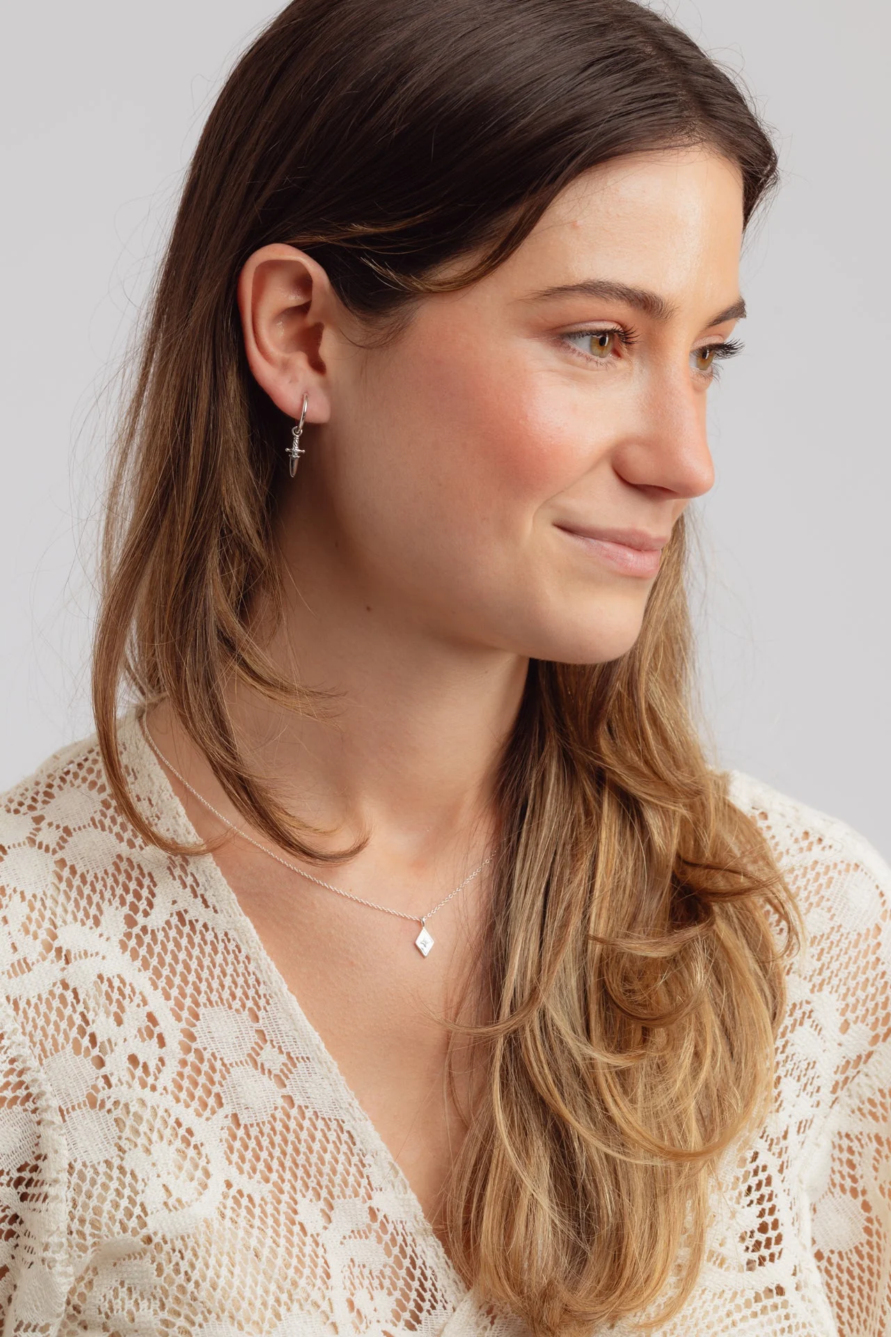 Dagger Silver Charm Hoops - Image 4