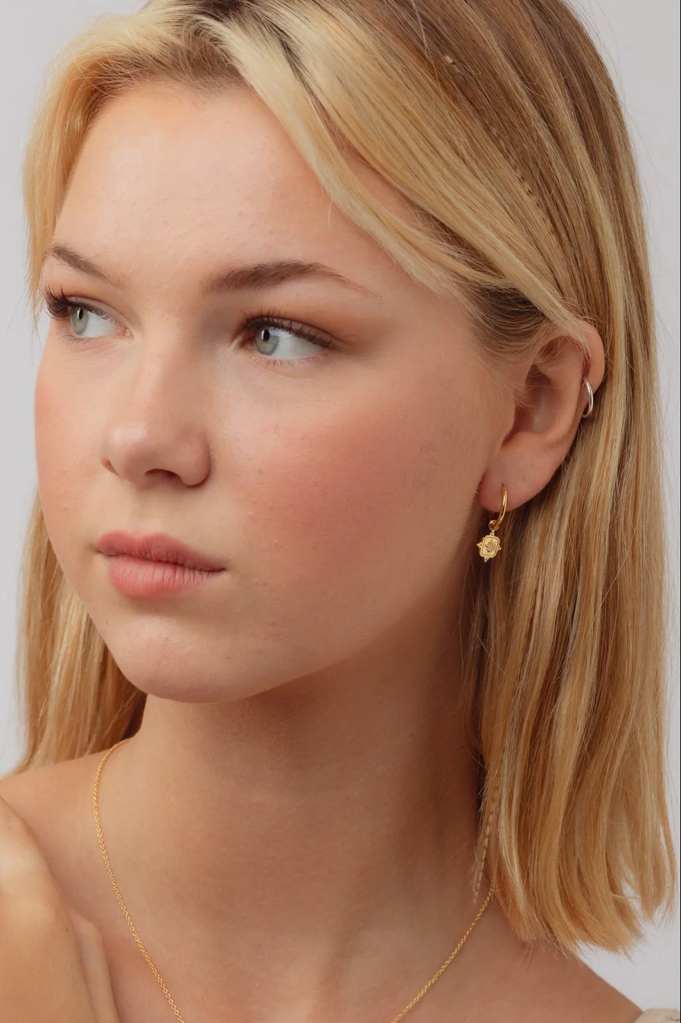 Noemi Gold Rainbow Moonstone Charm Hoops - Image 2