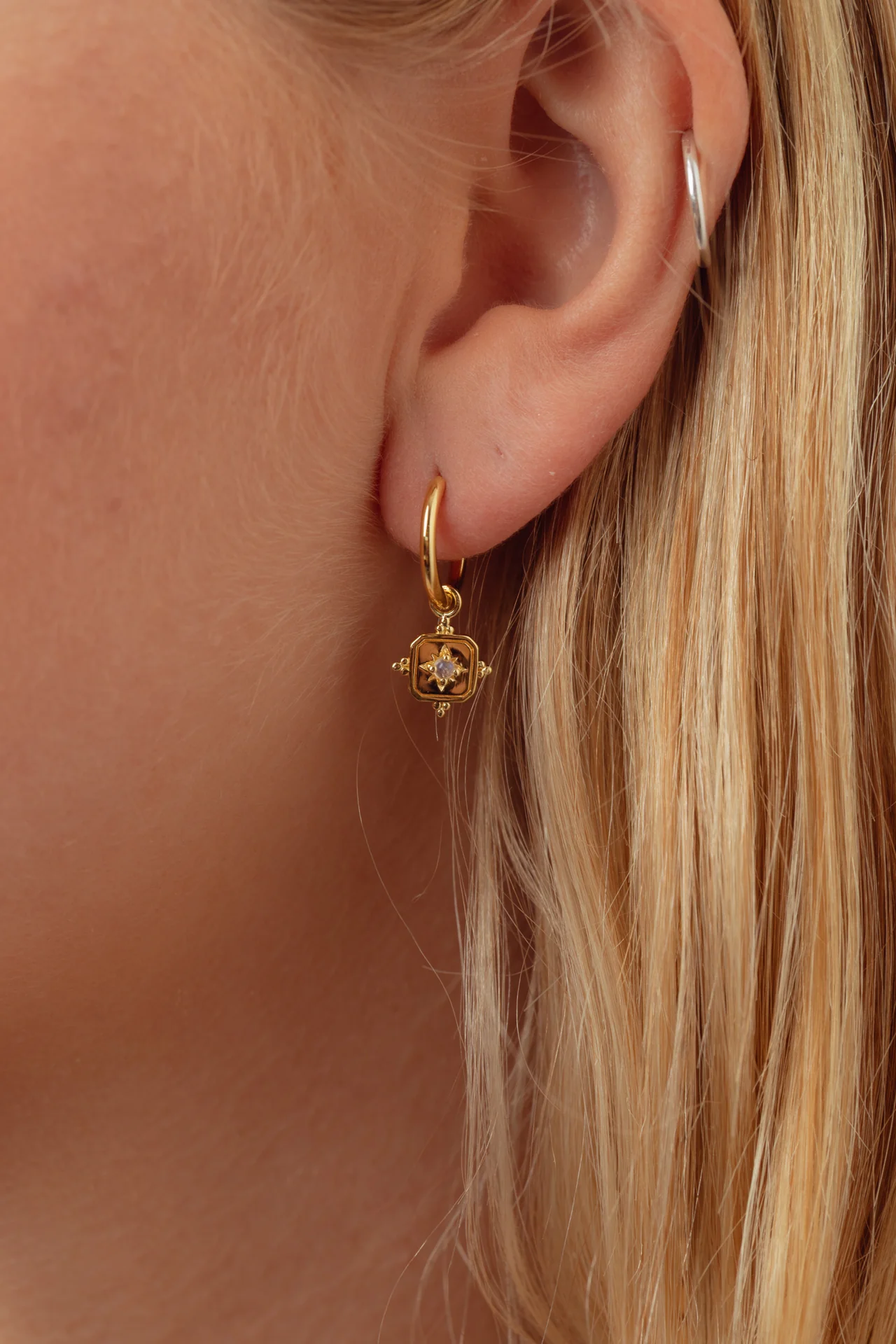 Noemi Gold Rainbow Moonstone Charm Hoops - Image 3