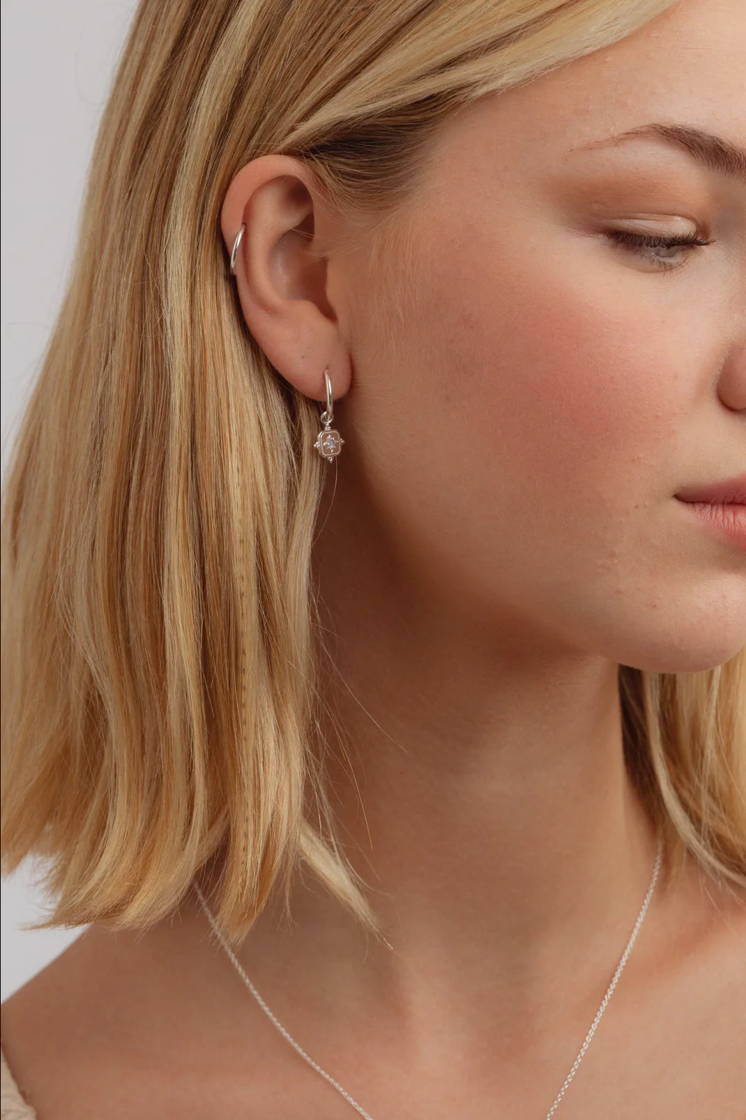 Noemi Silver Rainbow Moonstone Charm Hoops - Image 2