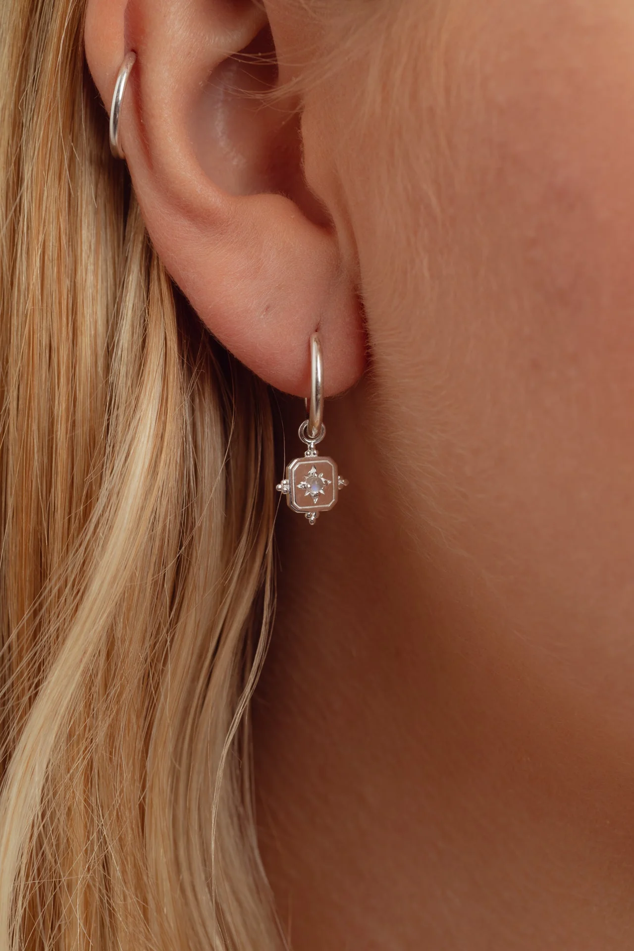 Noemi Silver Rainbow Moonstone Charm Hoops - Image 3
