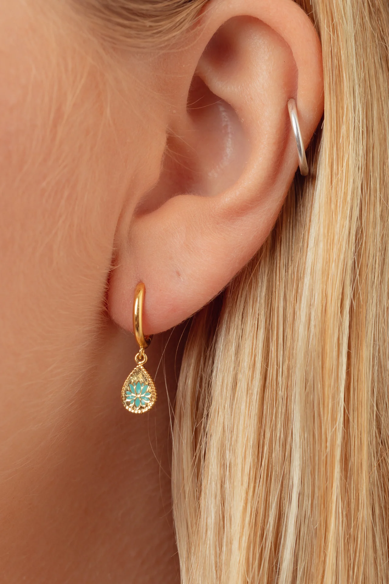 Ren Lotus Gold Enamel Charm Hoops