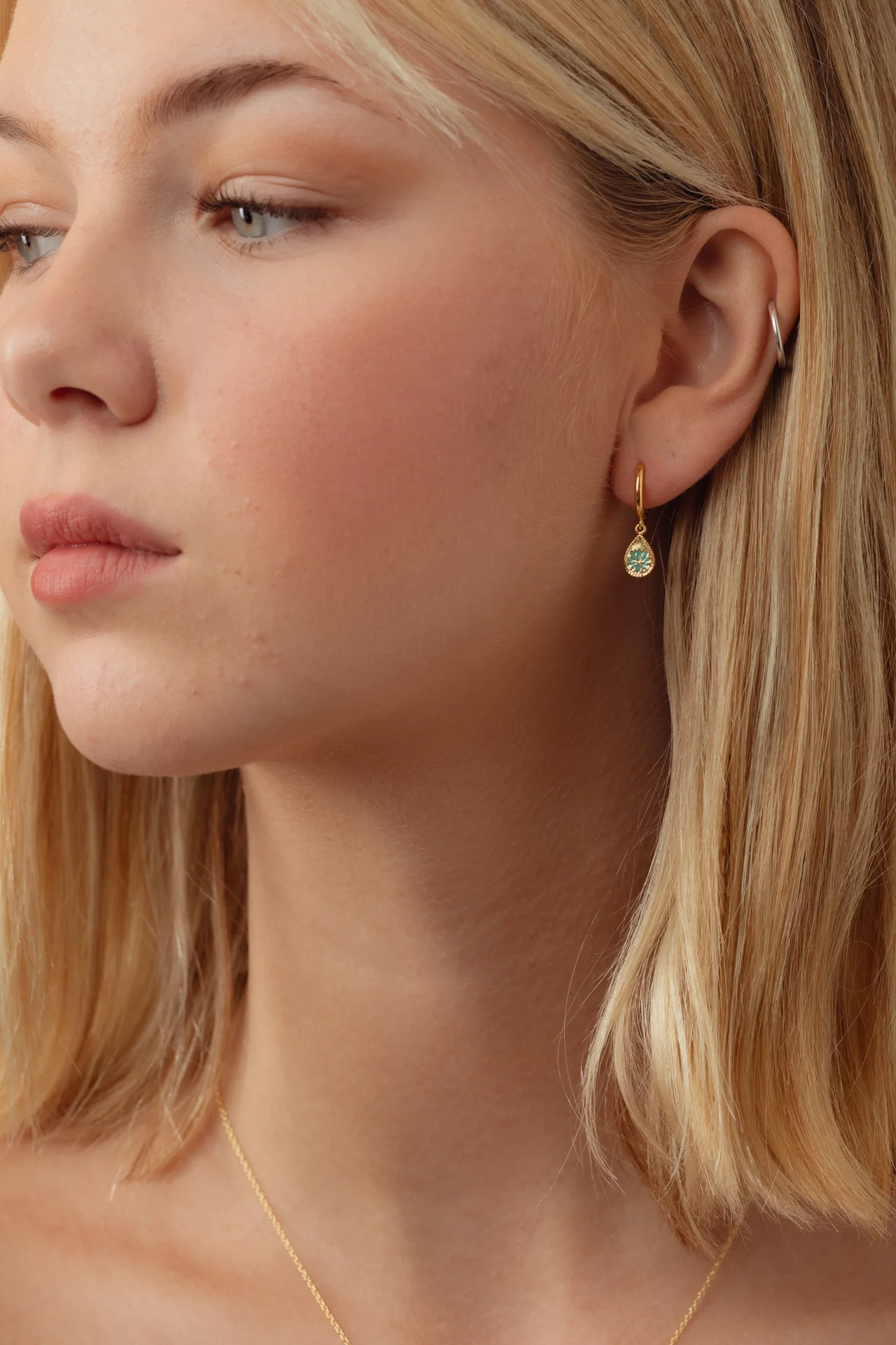 Ren Lotus Gold Enamel Charm Hoops - Image 2