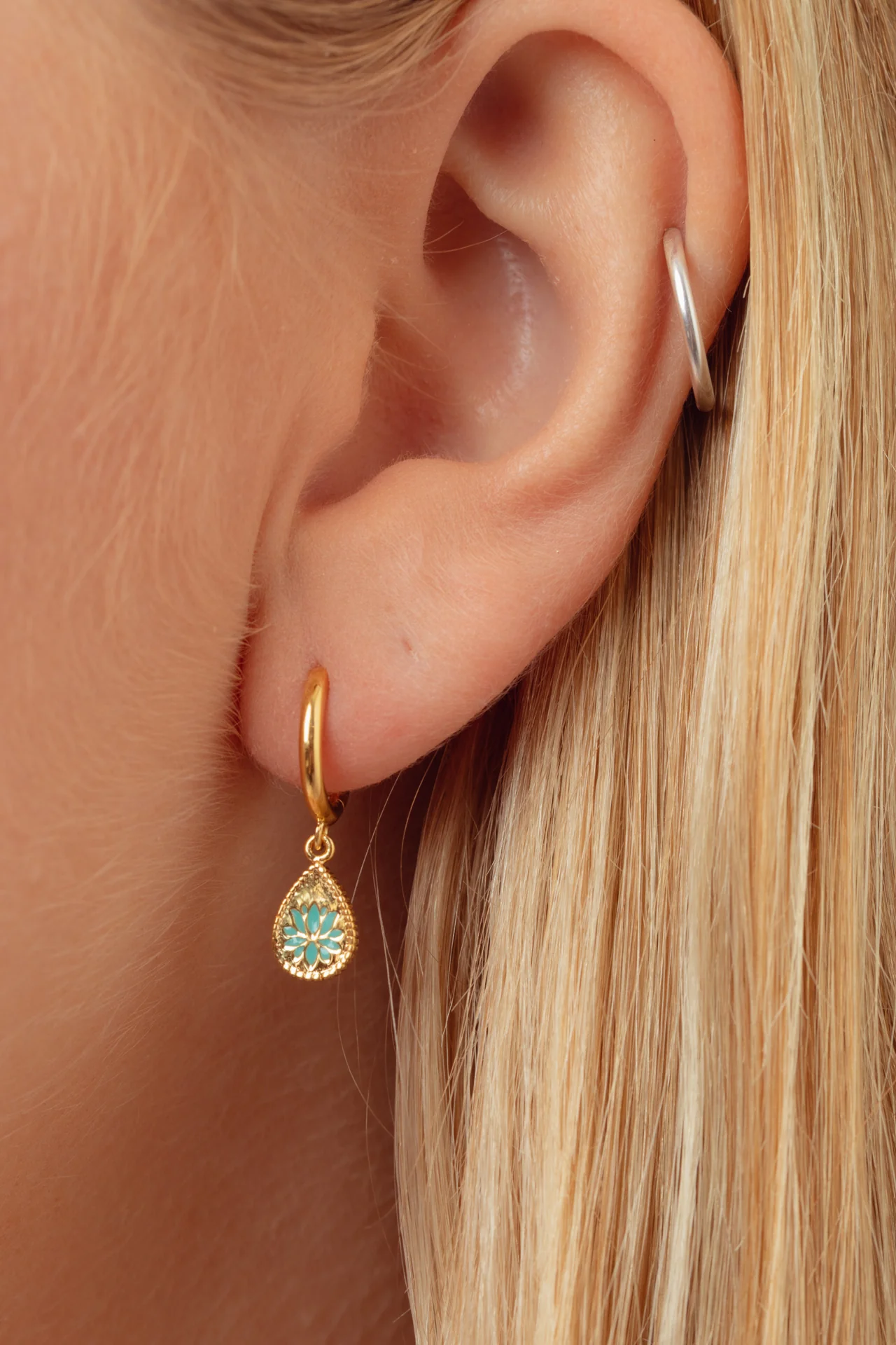 Ren Lotus Gold Enamel Charm Hoops - Image 3
