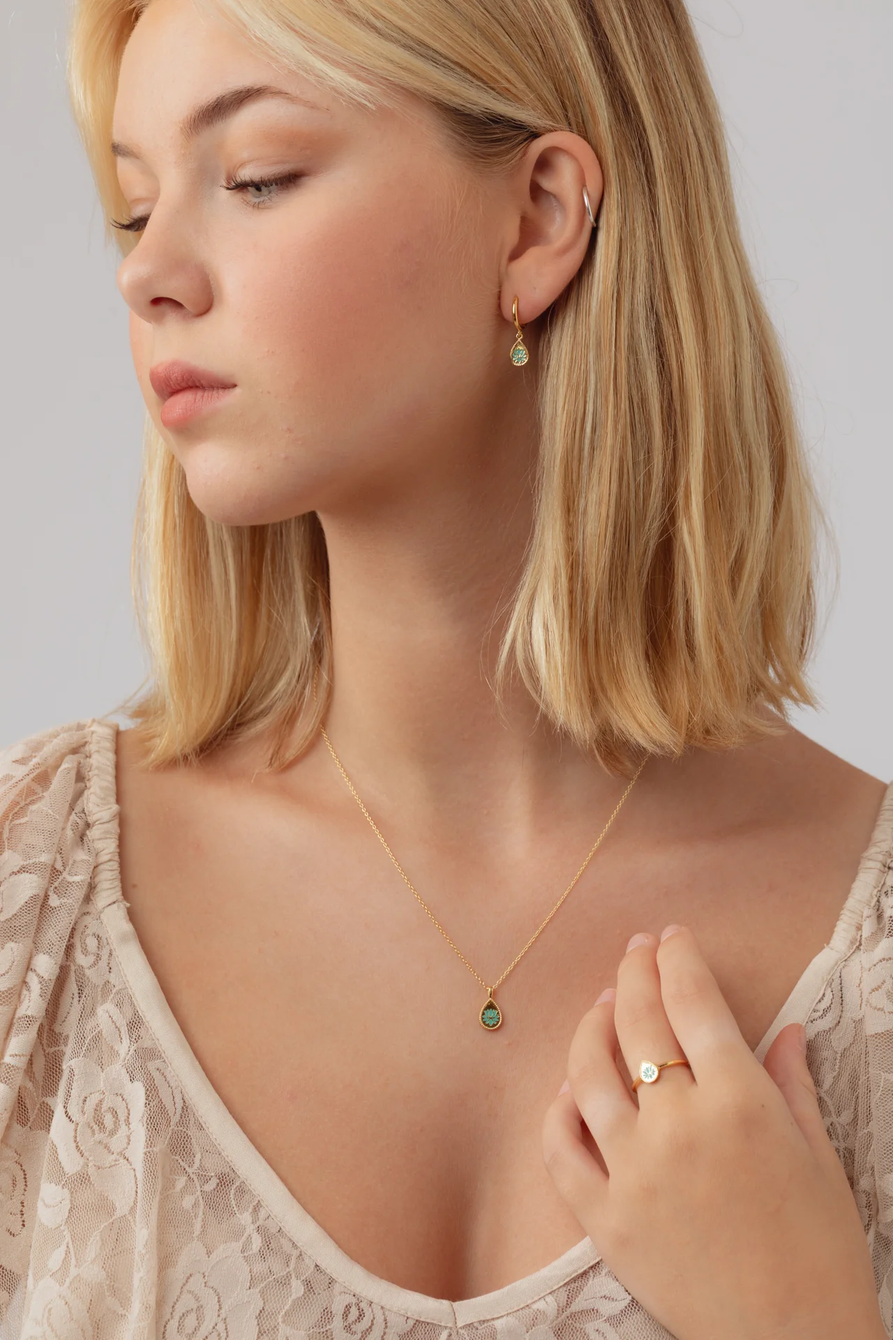 Ren Lotus Gold Enamel Charm Hoops - Image 4