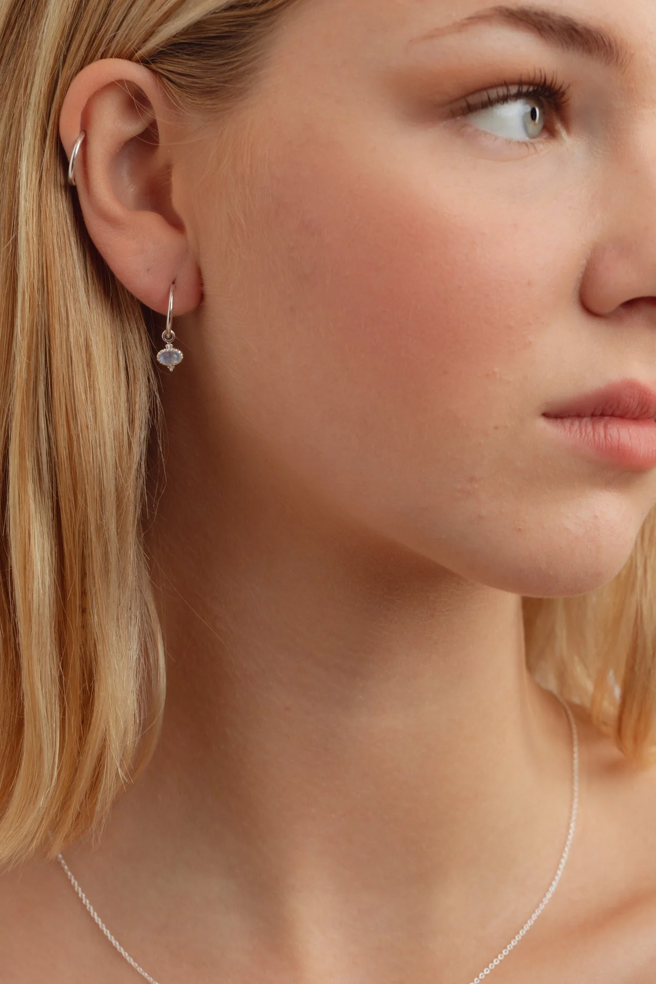 Kleia Rainbow Moonstone Silver Hoops - Image 2
