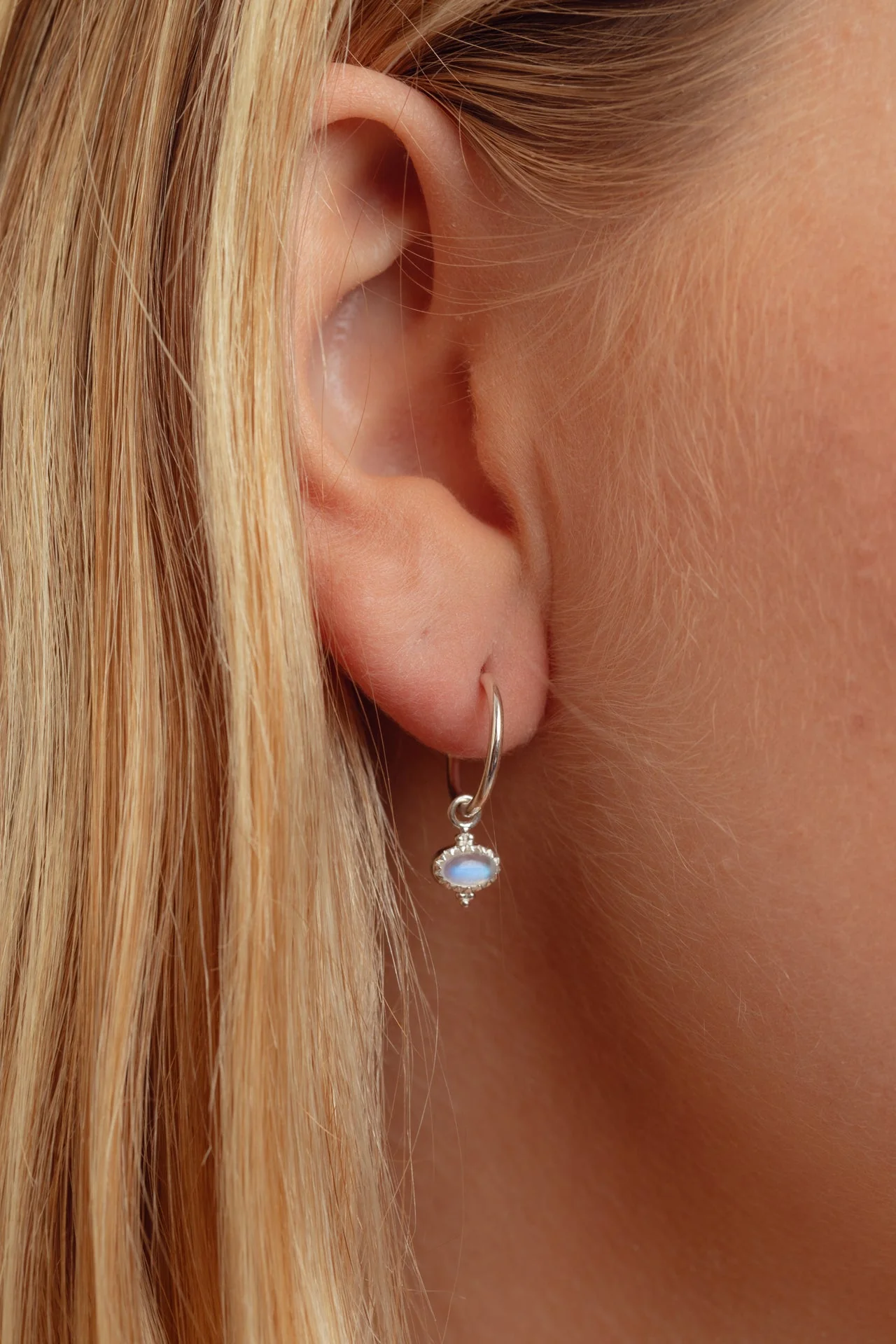 Kleia Rainbow Moonstone Silver Hoops - Image 3