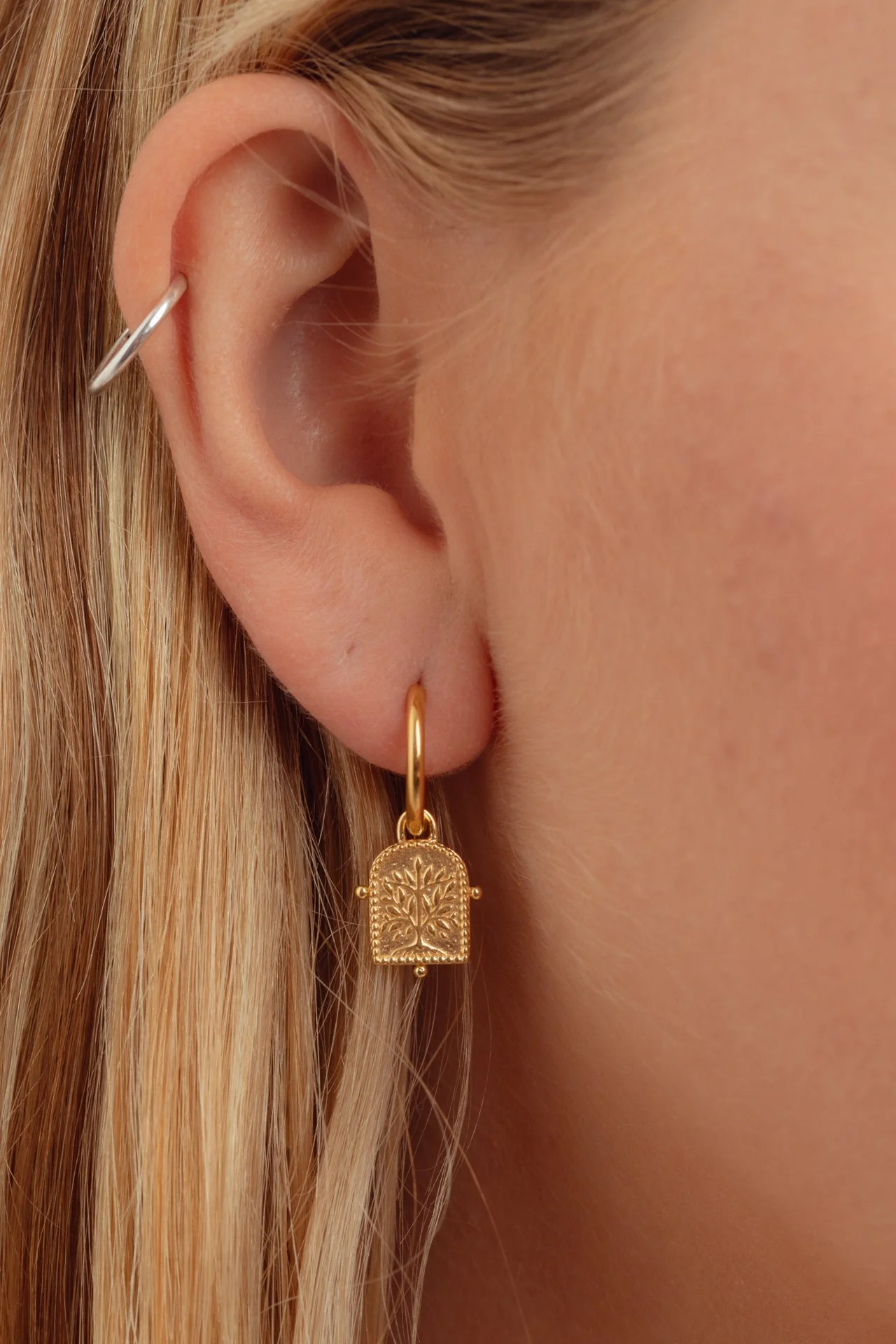 Thendro Gold Charm Hoops