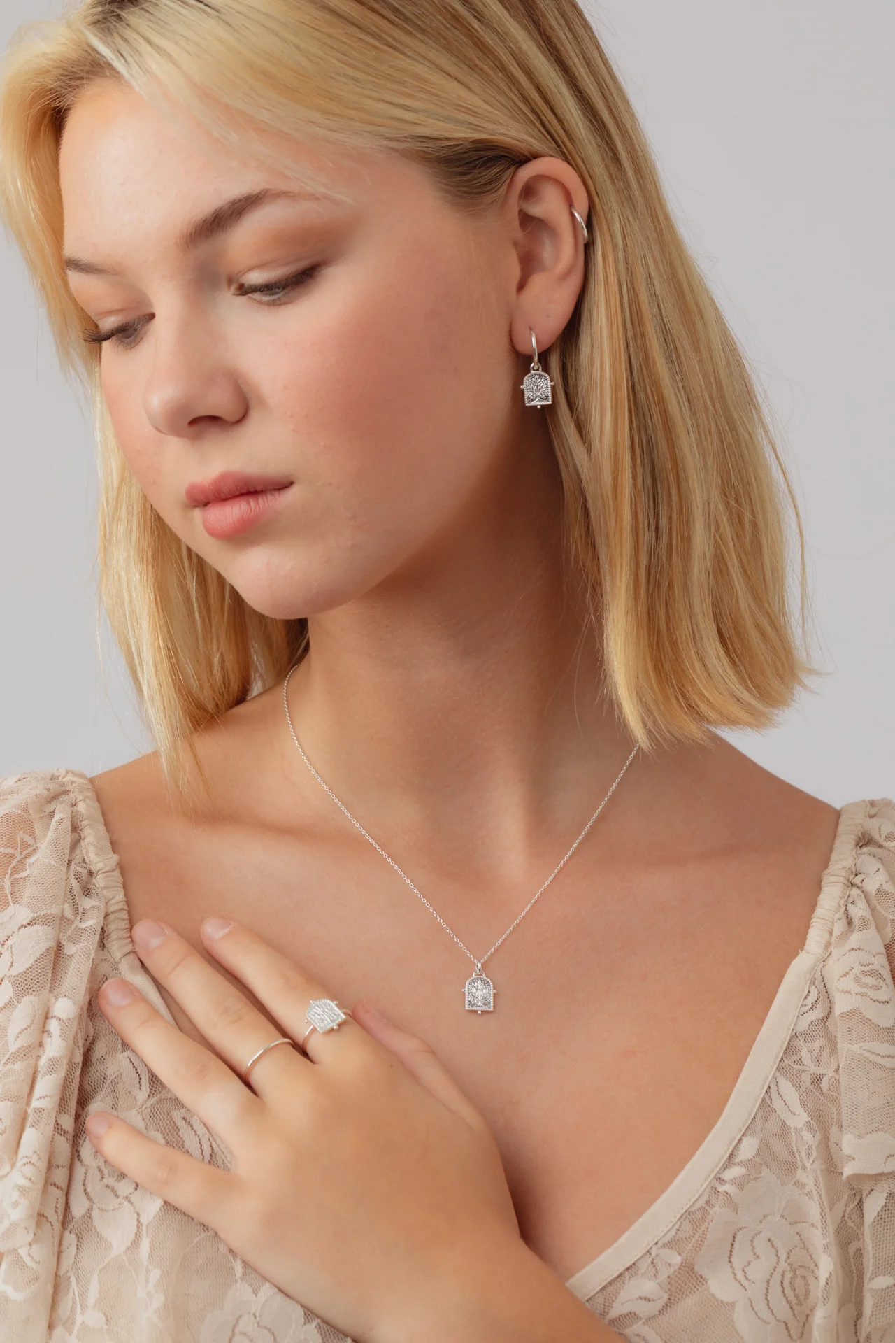 Thendro Silver Charm Hoops