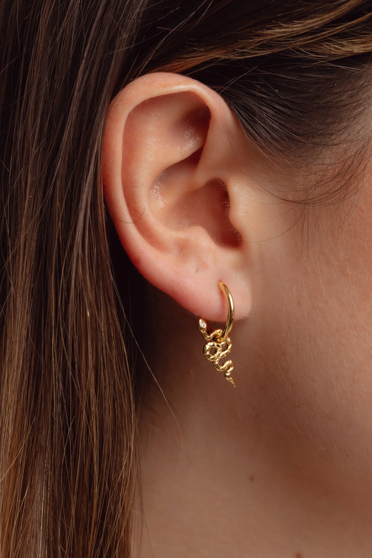 Slither Snake Charm Gold Hoops