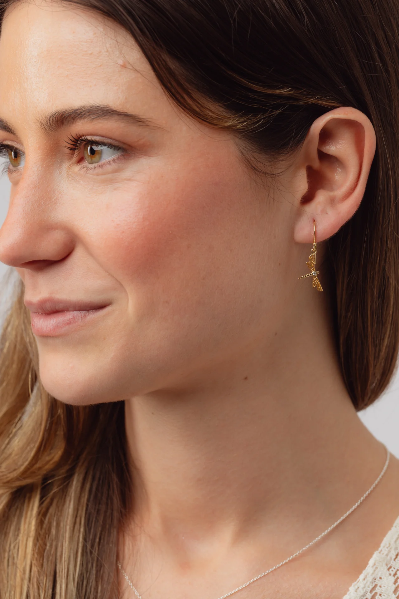 Dragonfly Cubic Zirconia Gold Earrings - Image 2