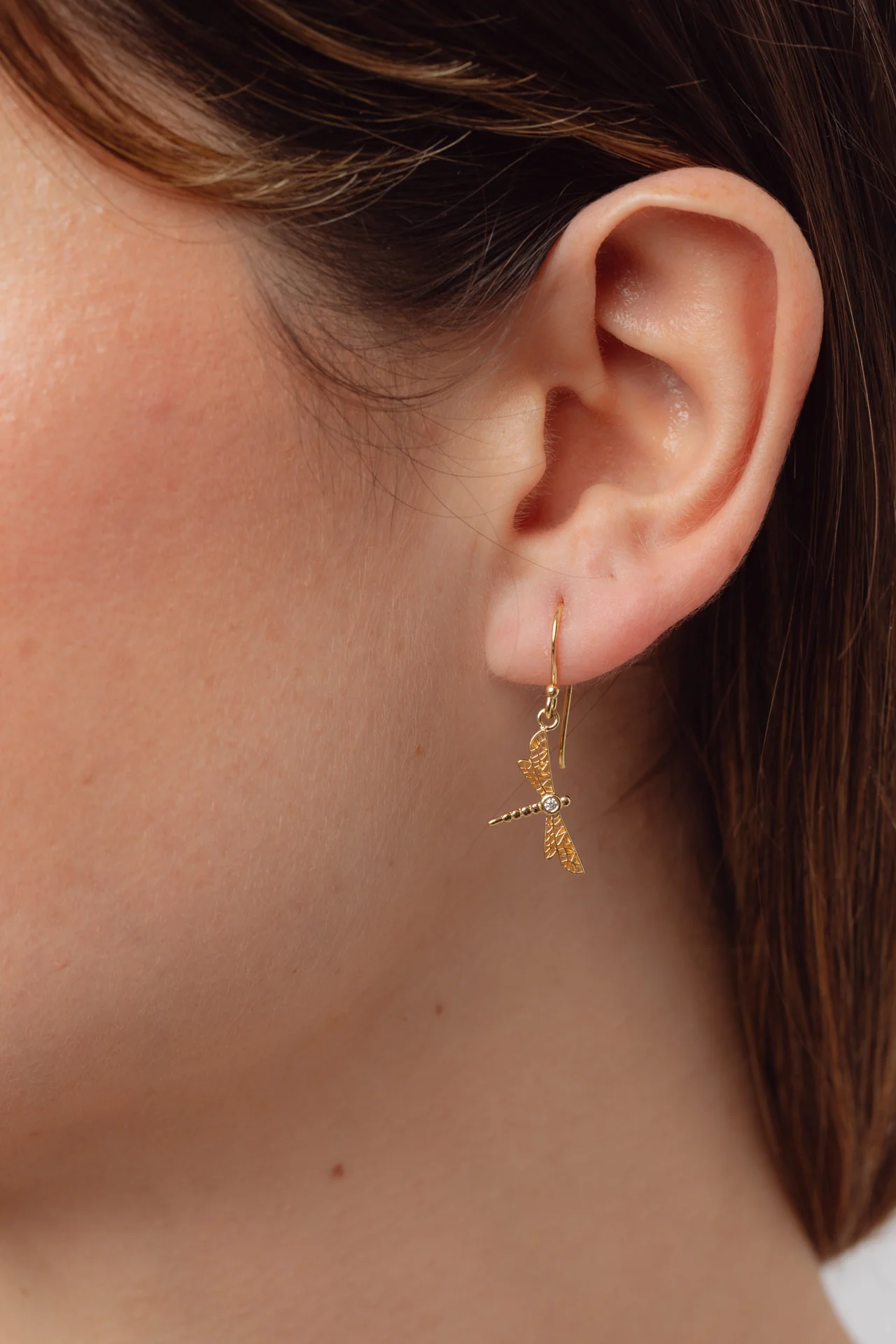 Dragonfly Cubic Zirconia Gold Earrings - Image 3