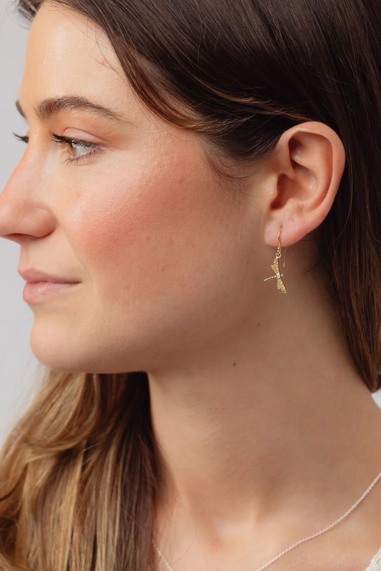 Dragonfly Cubic Zirconia Gold Earrings - Image 4