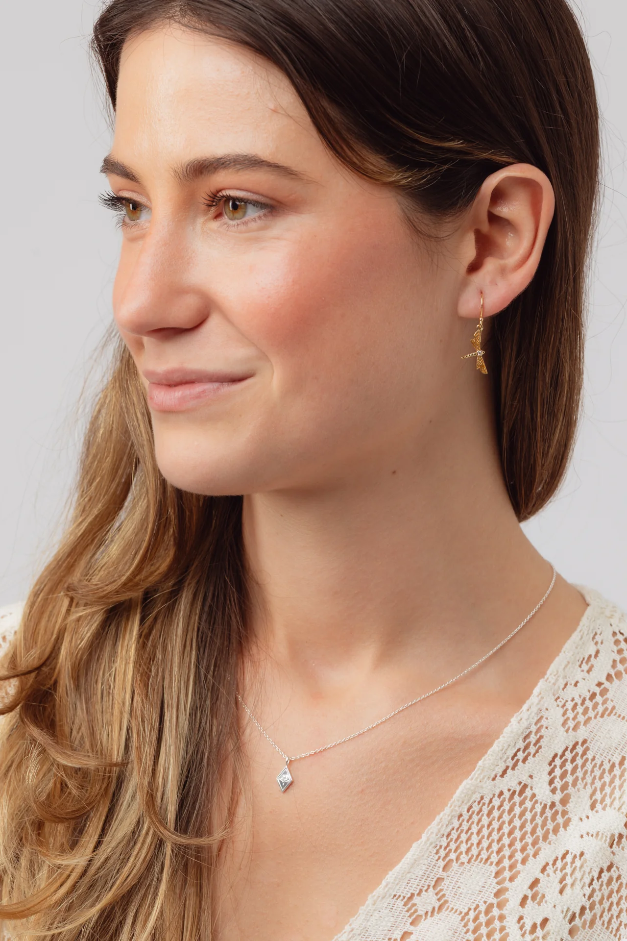 Dragonfly Cubic Zirconia Gold Earrings - Image 5