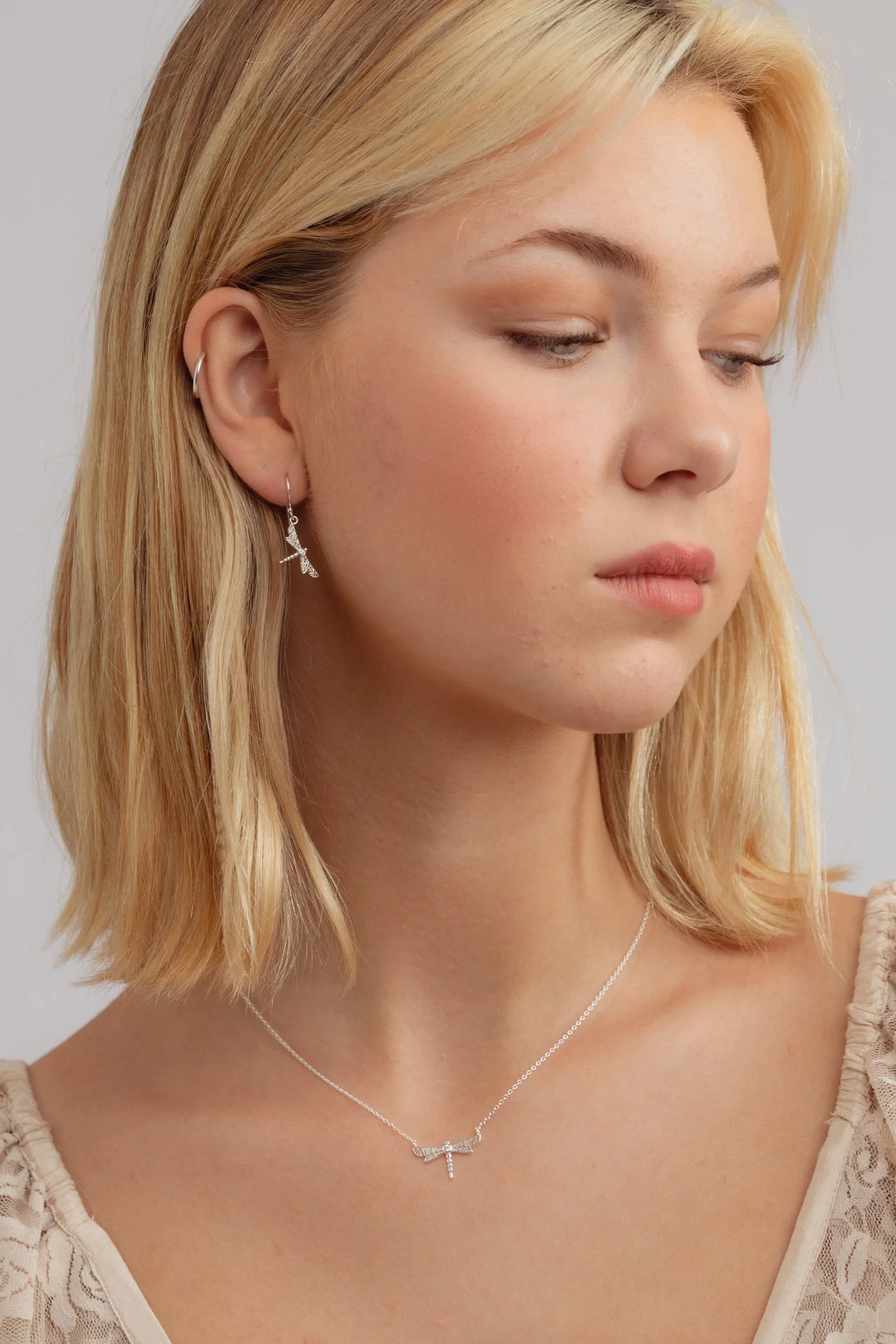 Dragonfly Cubic Zirconia Silver Earrings - Image 2