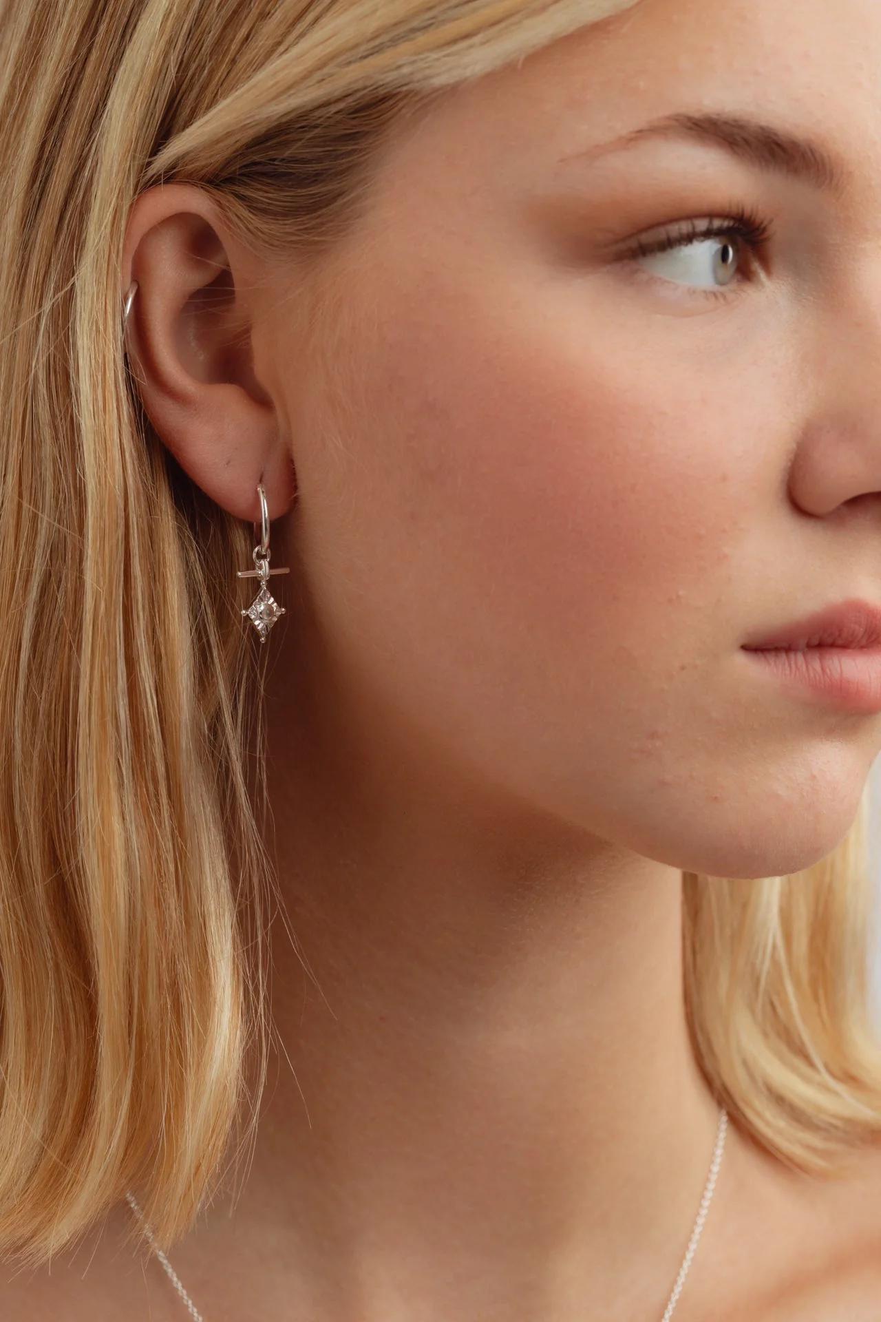 Aerith Rainbow Moonstone Silver Charm Hoops - Image 2