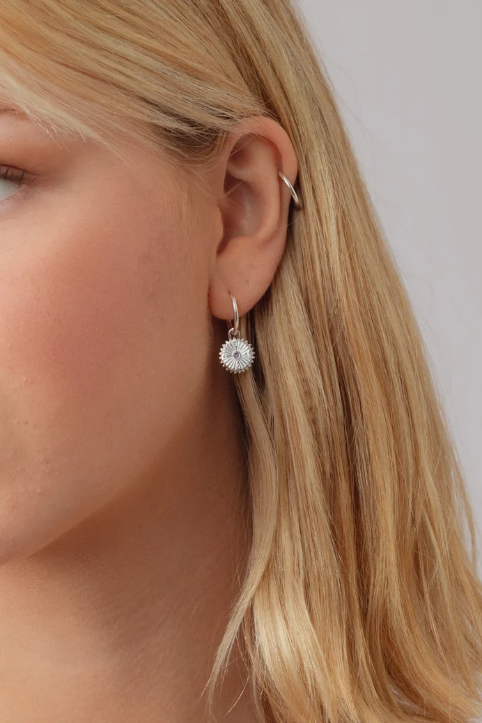 Elaria Amethyst Silver Charm Hoops - Image 4