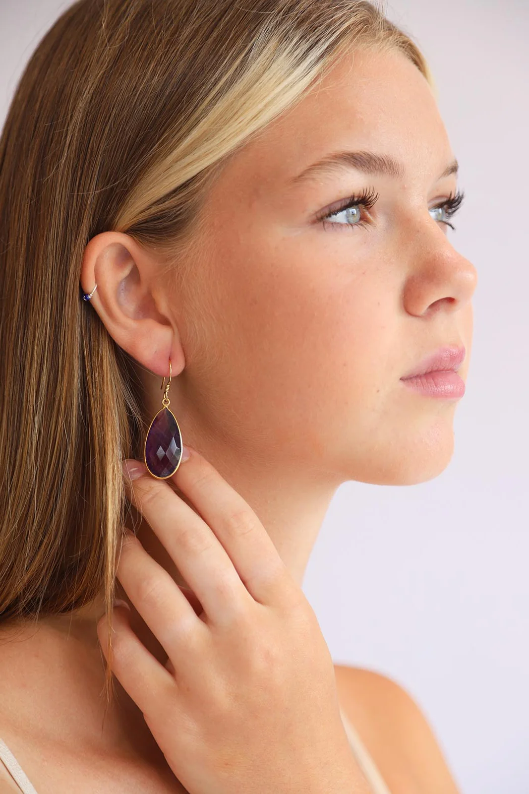 Gold Amethyst Chand Earrings - Image 3