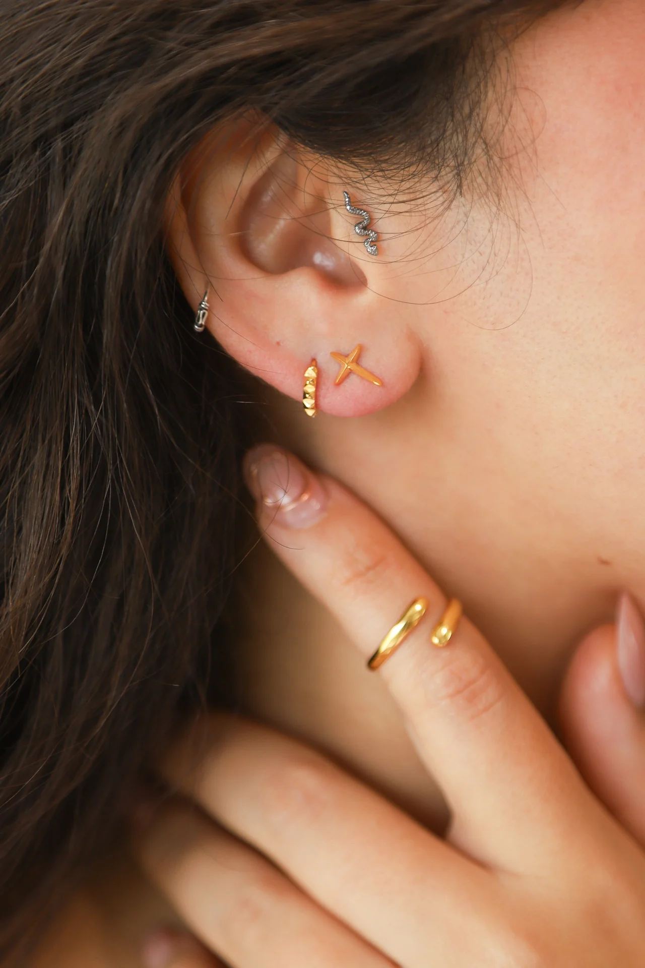 Gold Puff Cross Studs