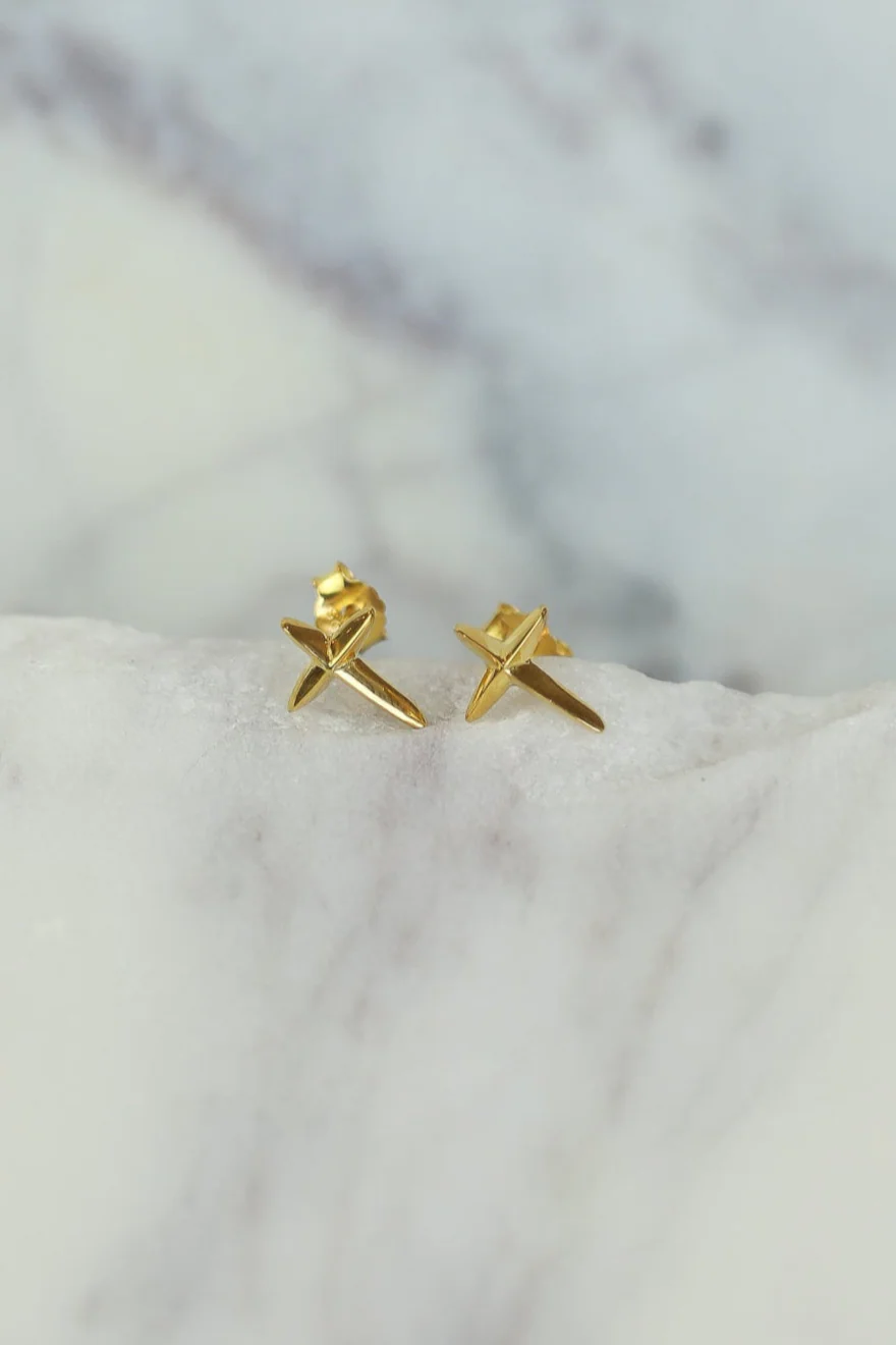 Gold Puff Cross Studs - Image 2