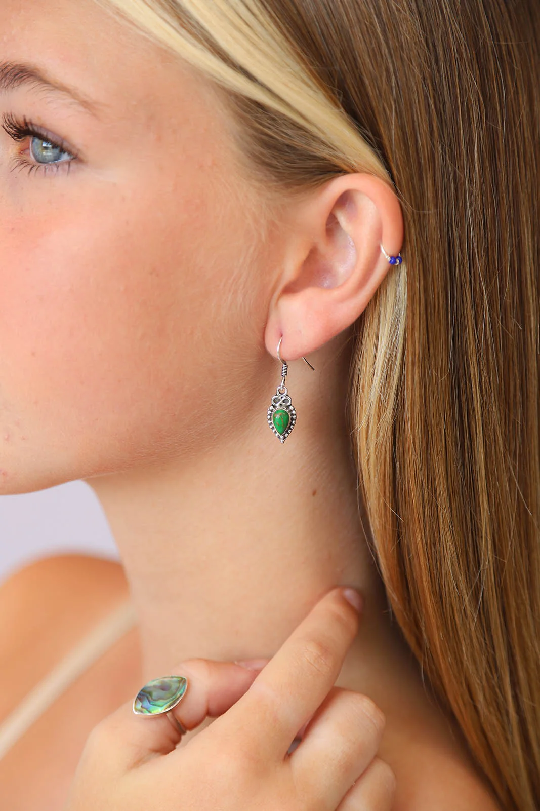 Green Copper Turquoise Iola Earrings - Image 2