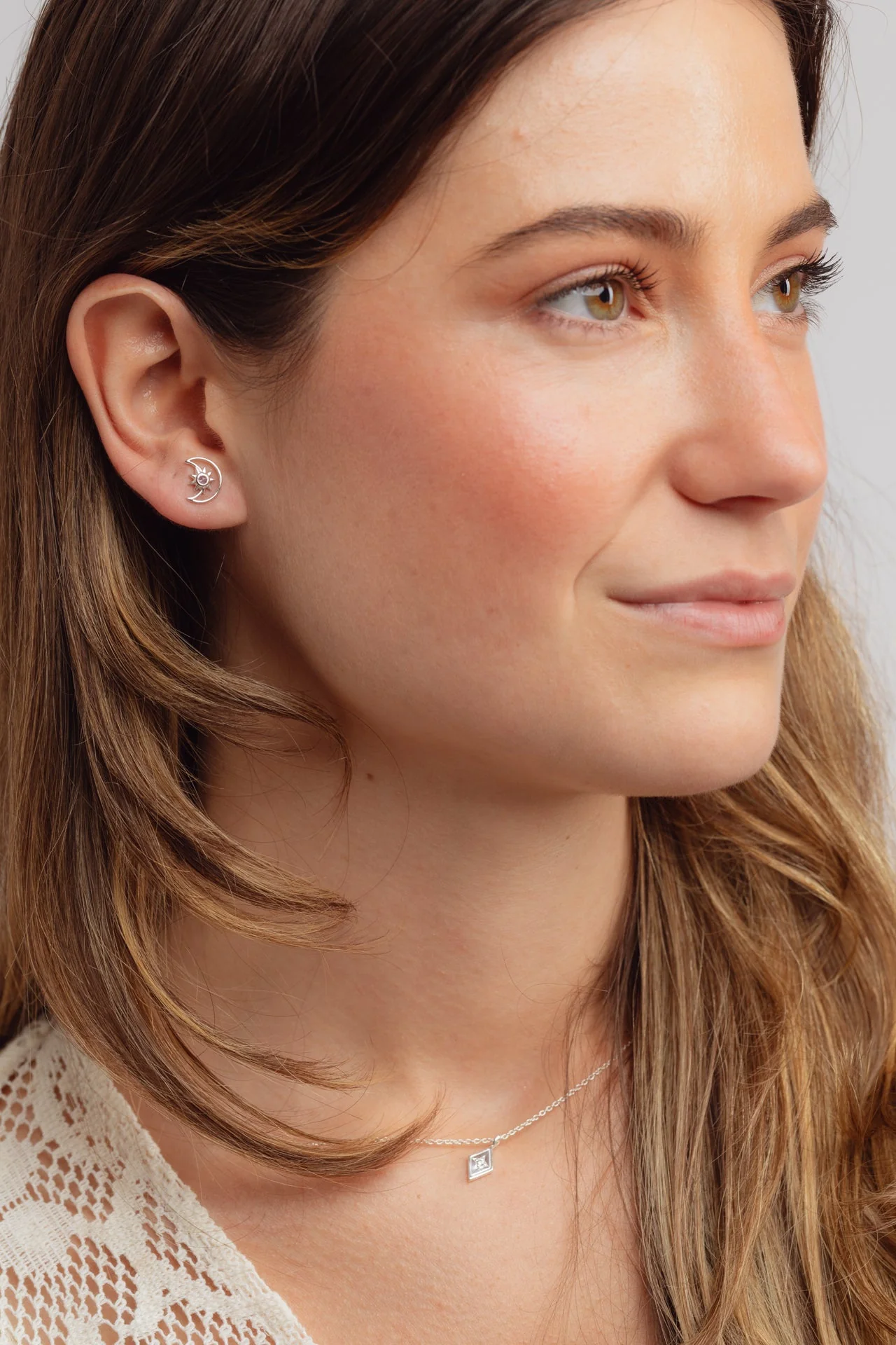 Lunara Rainbow Moonstone Silver Studs - Image 2