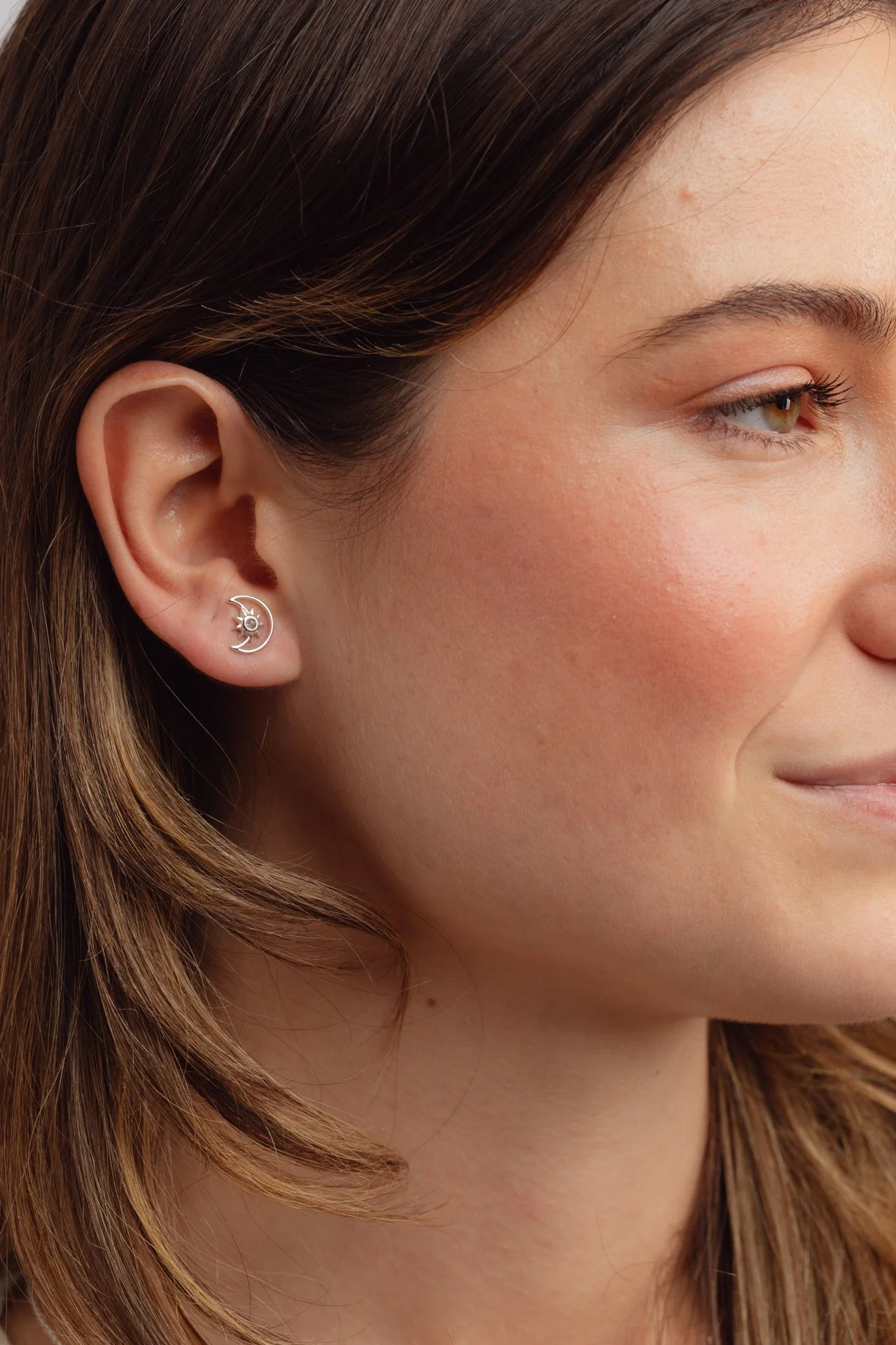 Lunara Rainbow Moonstone Silver Studs - Image 3
