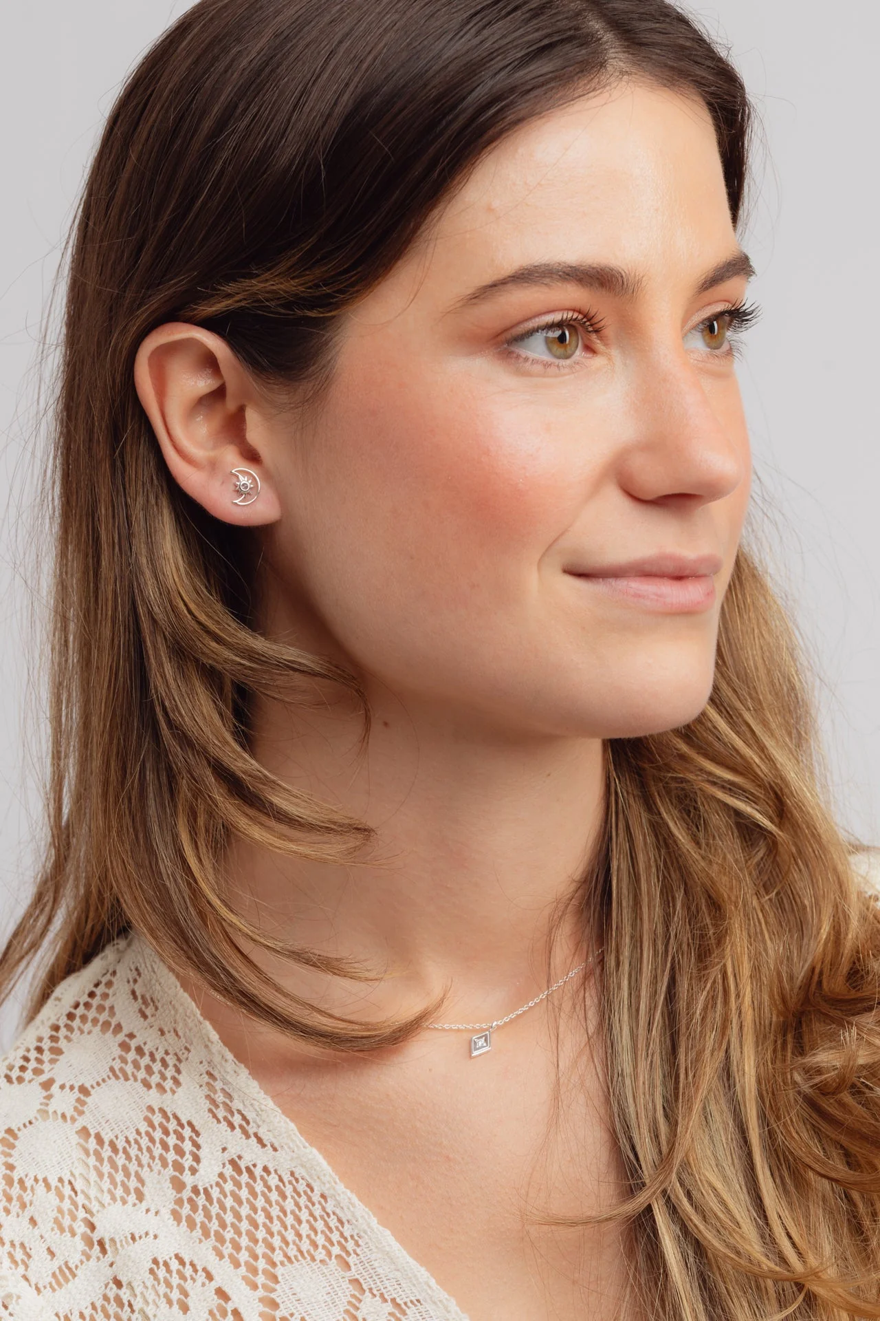 Lunara Rainbow Moonstone Silver Studs - Image 4