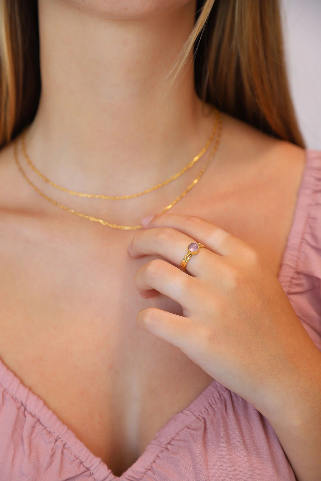 Pink Calcite Gold Uko Ring - Image 2