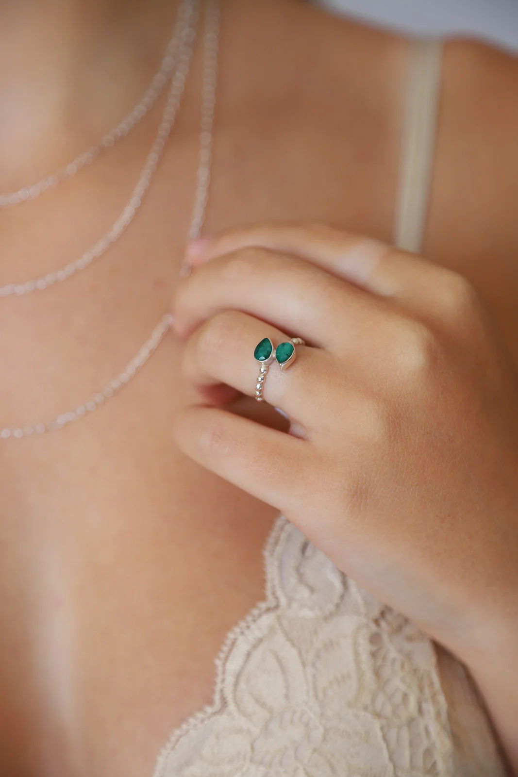 Emerald Double Leaf Wrap Ring