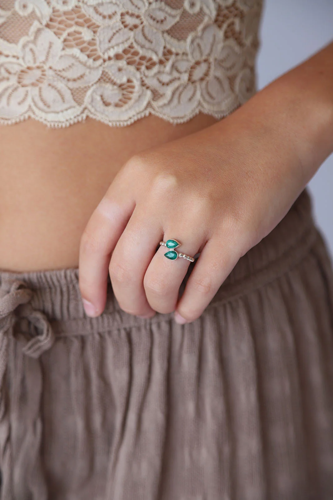 Emerald Double Leaf Wrap Ring - Image 2