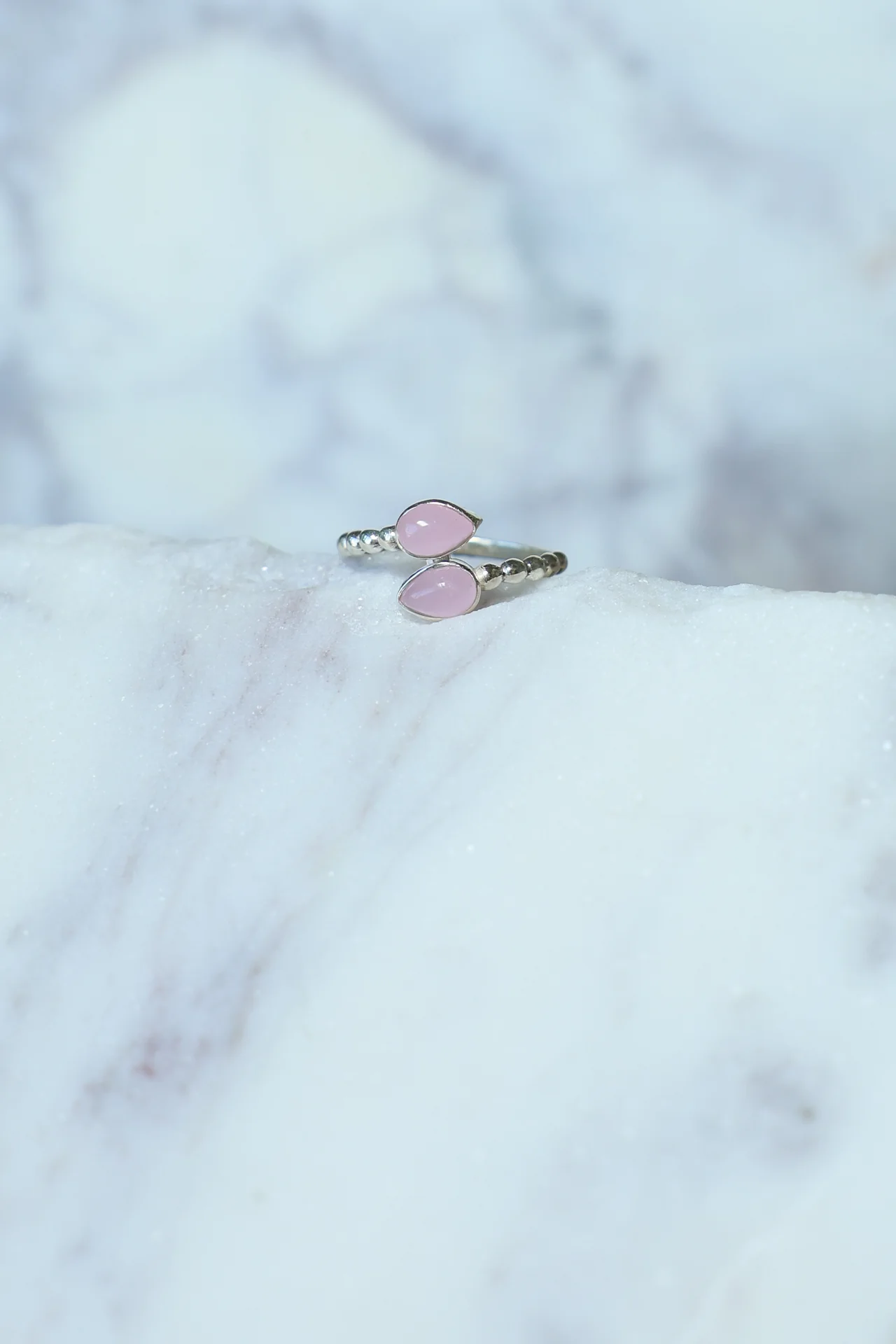 Pink Calcite Double Leaf Wrap Ring