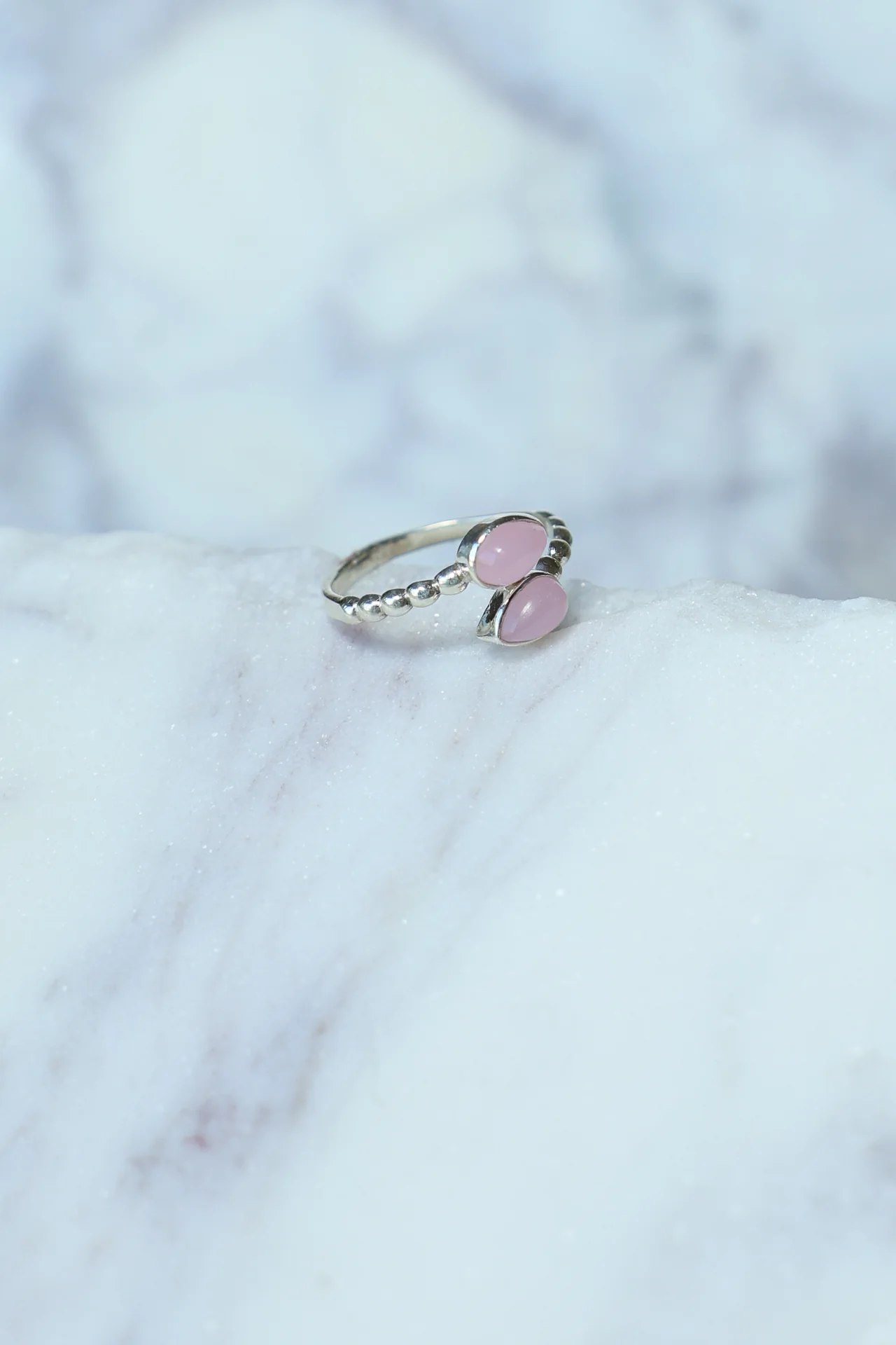 Pink Calcite Double Leaf Wrap Ring - Image 3