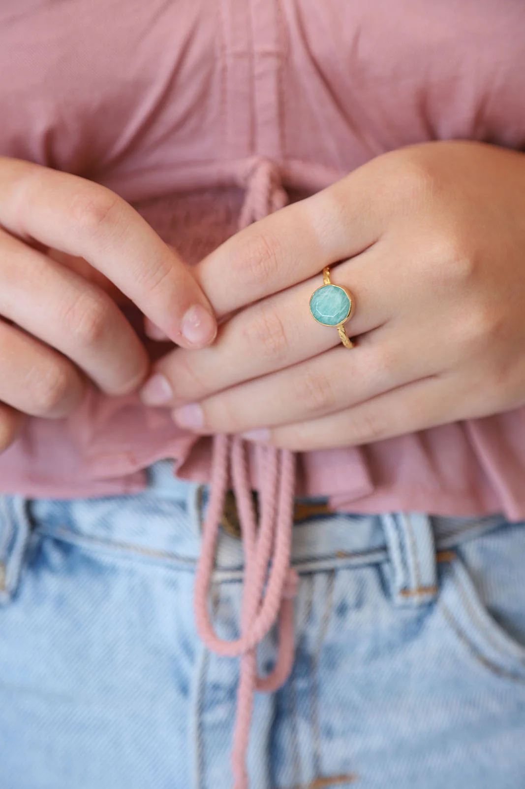 Gold Amazonite Maron Round Ring - Image 3