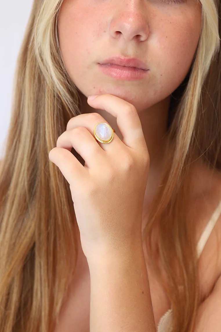 Gold Rainbow Moonstone Ruth Ring - Image 3