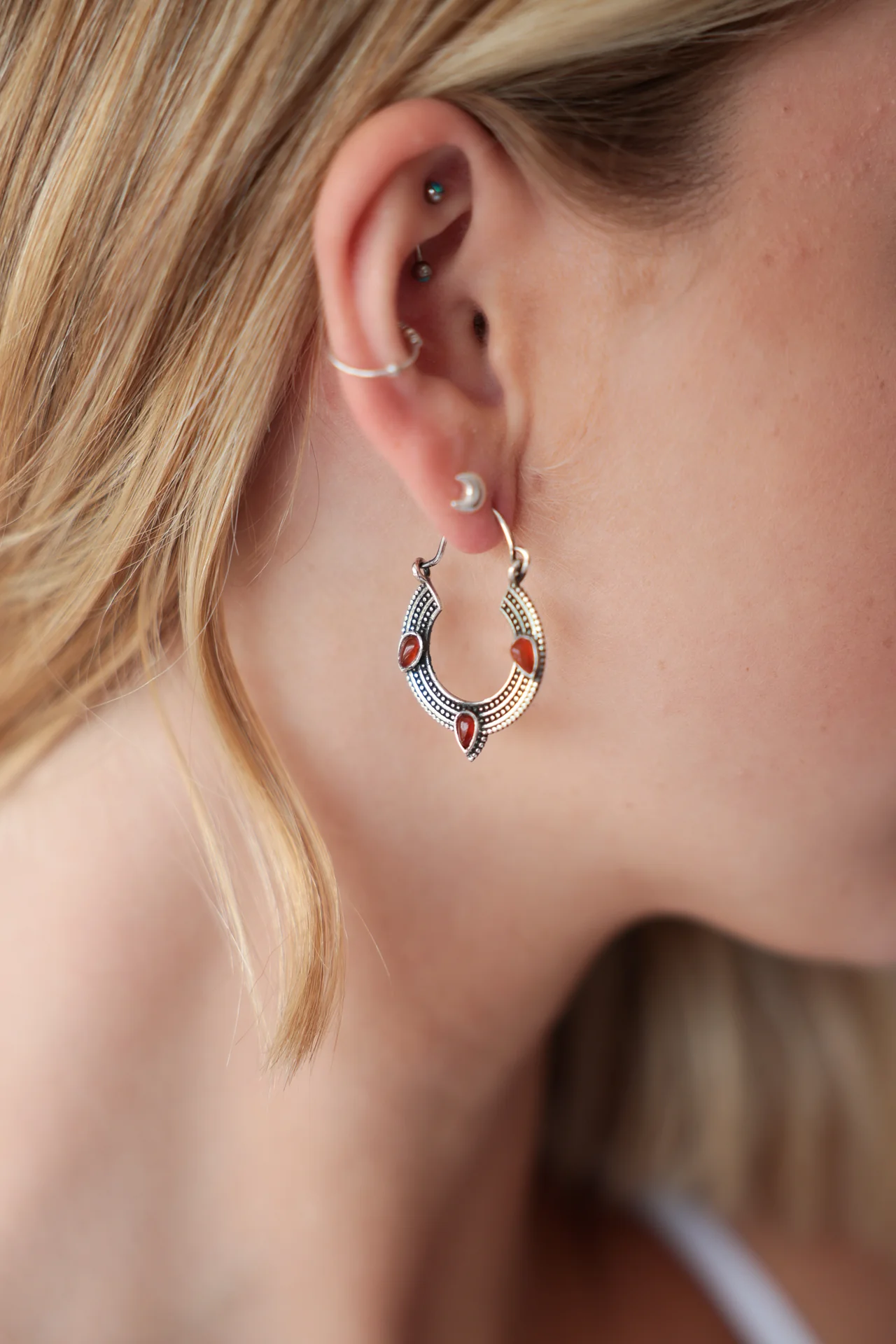 Xyla Carnelian Trio Hoops - Image 2