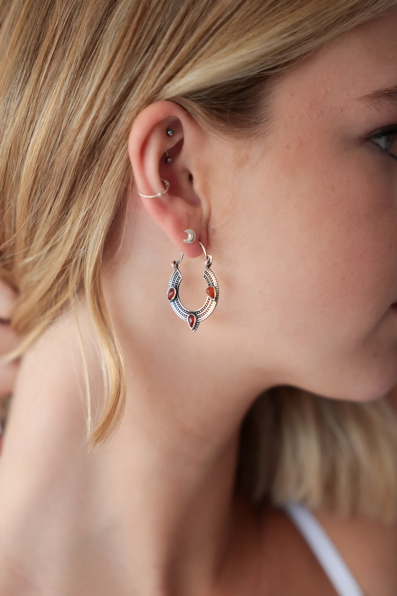 Xyla Carnelian Trio Hoops - Image 3