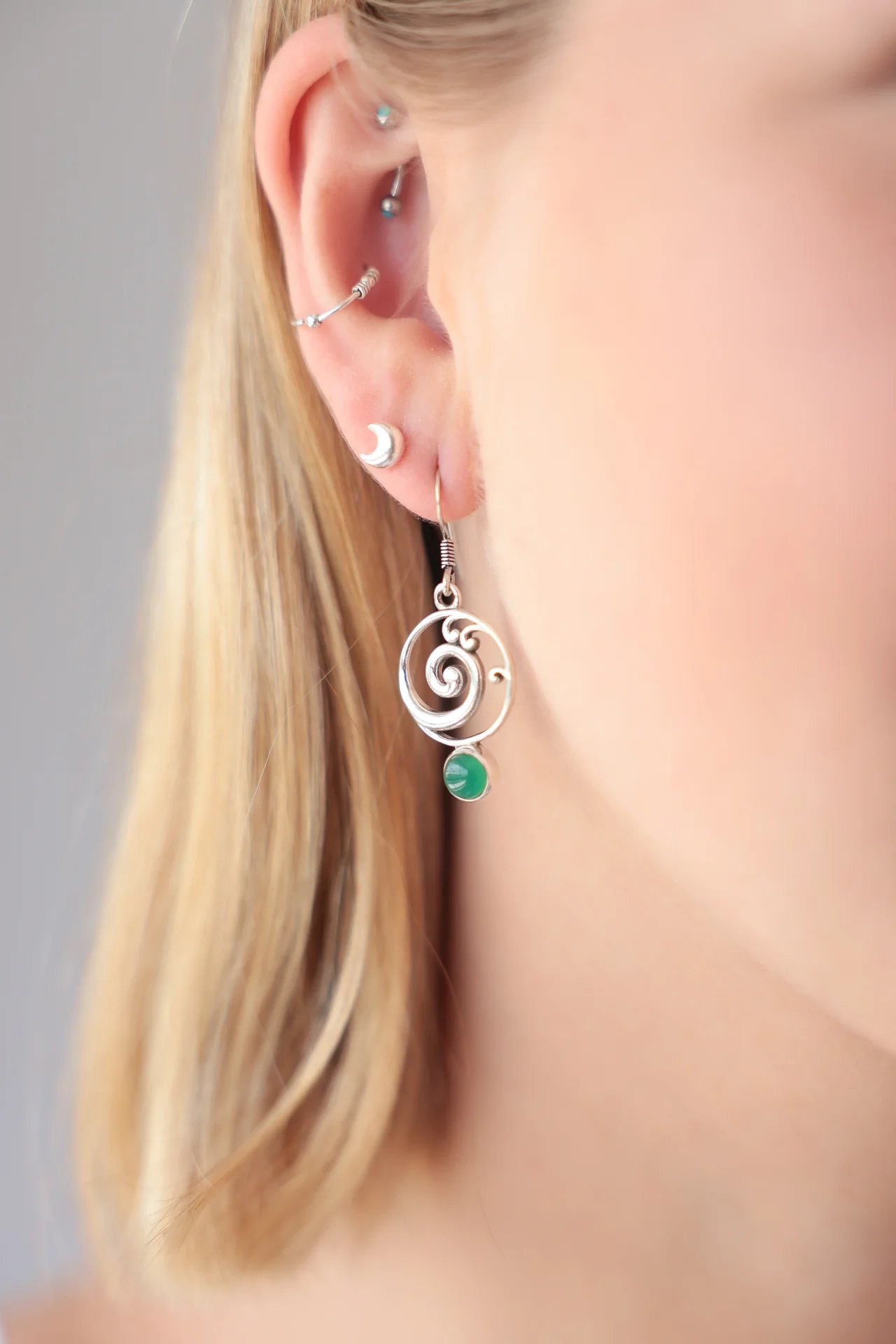 Rolling Waves Green Onyx Earrings - Image 2