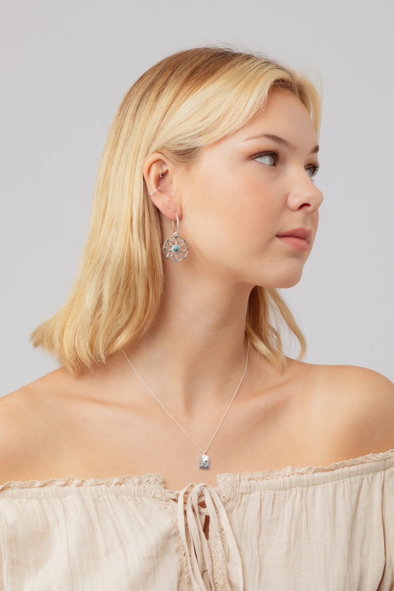 Dreamcatcher Turquoise Charm Drop Hoops