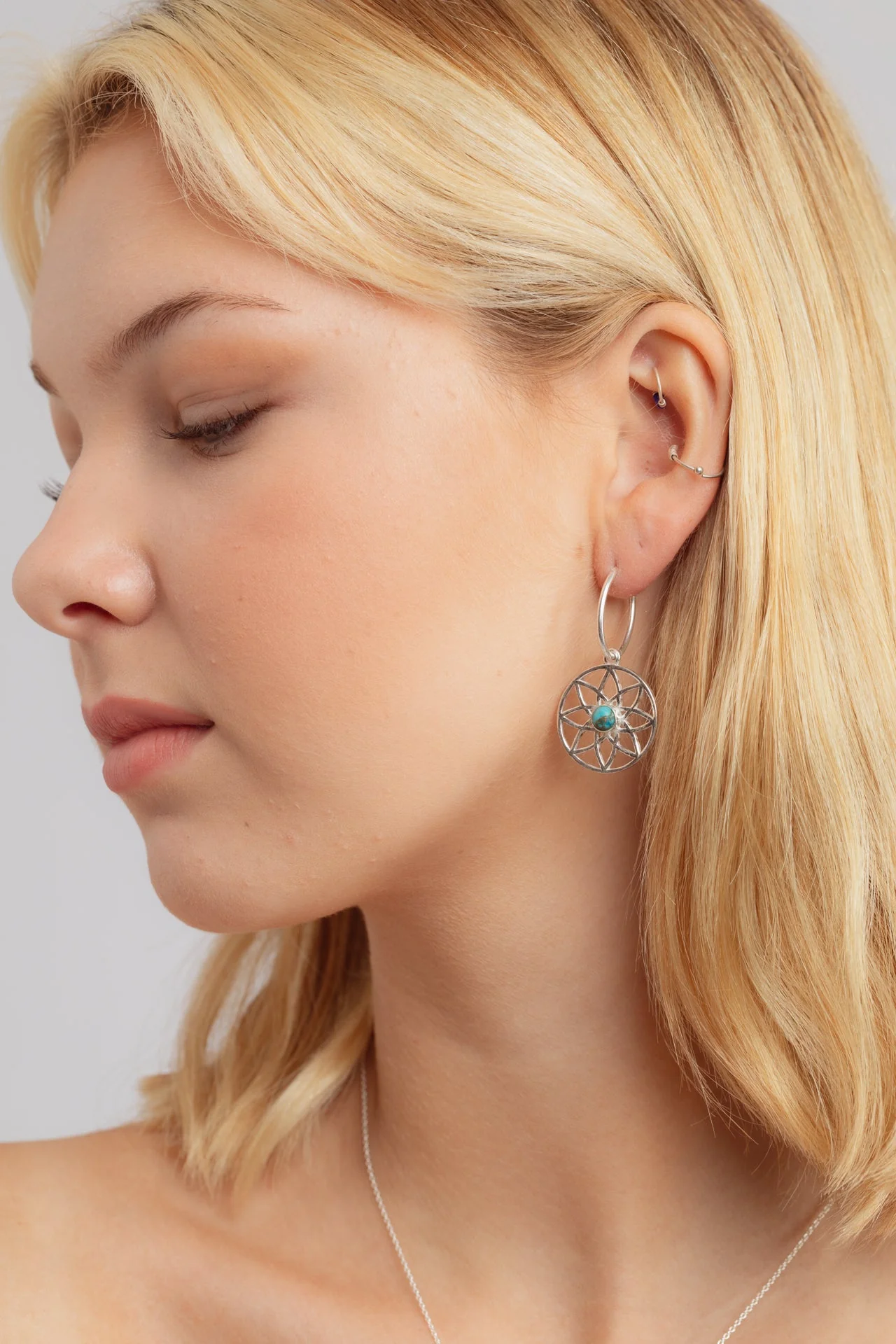 Dreamcatcher Turquoise Charm Drop Hoops - Image 3