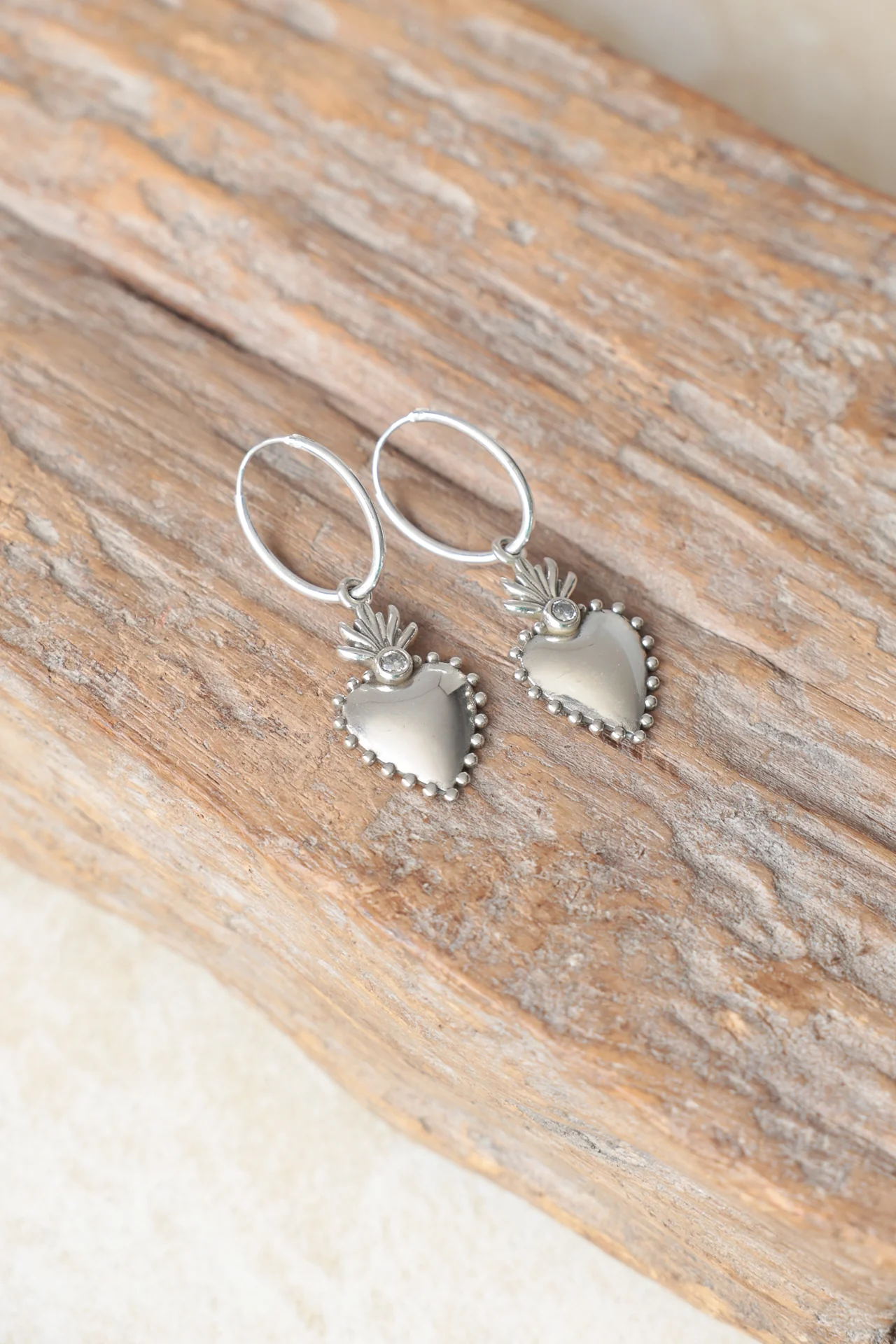 Silver Flaming Heart Earrings - Image 2
