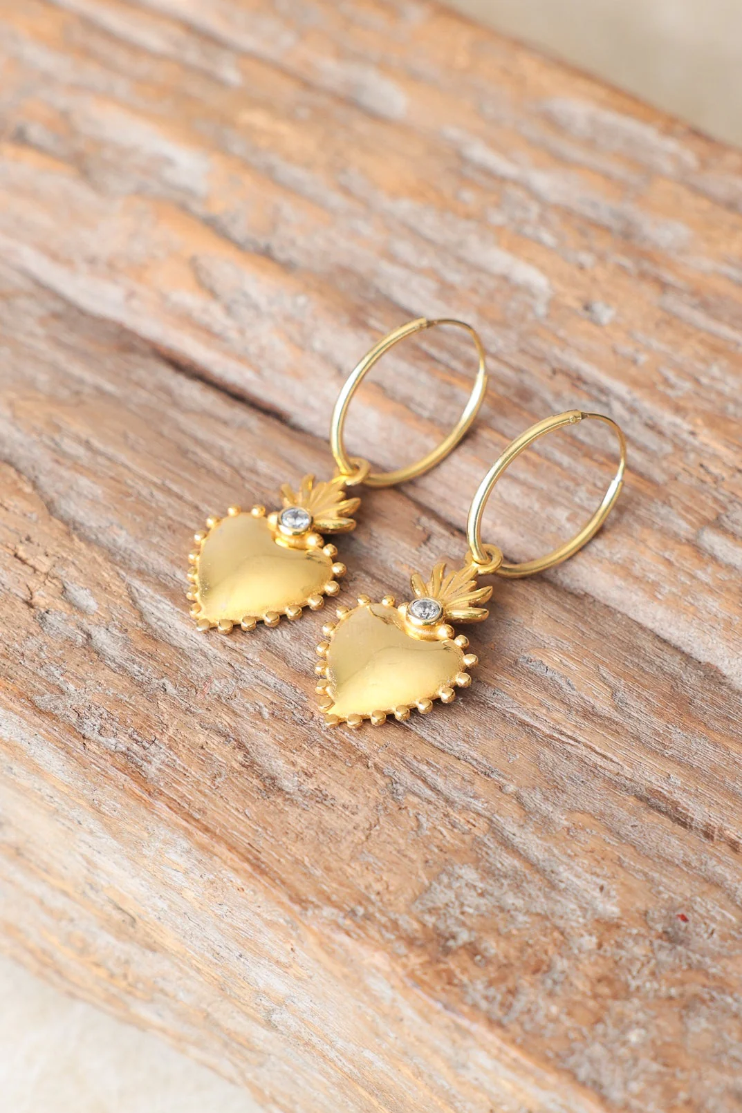 Gold Flaming Heart Earrings