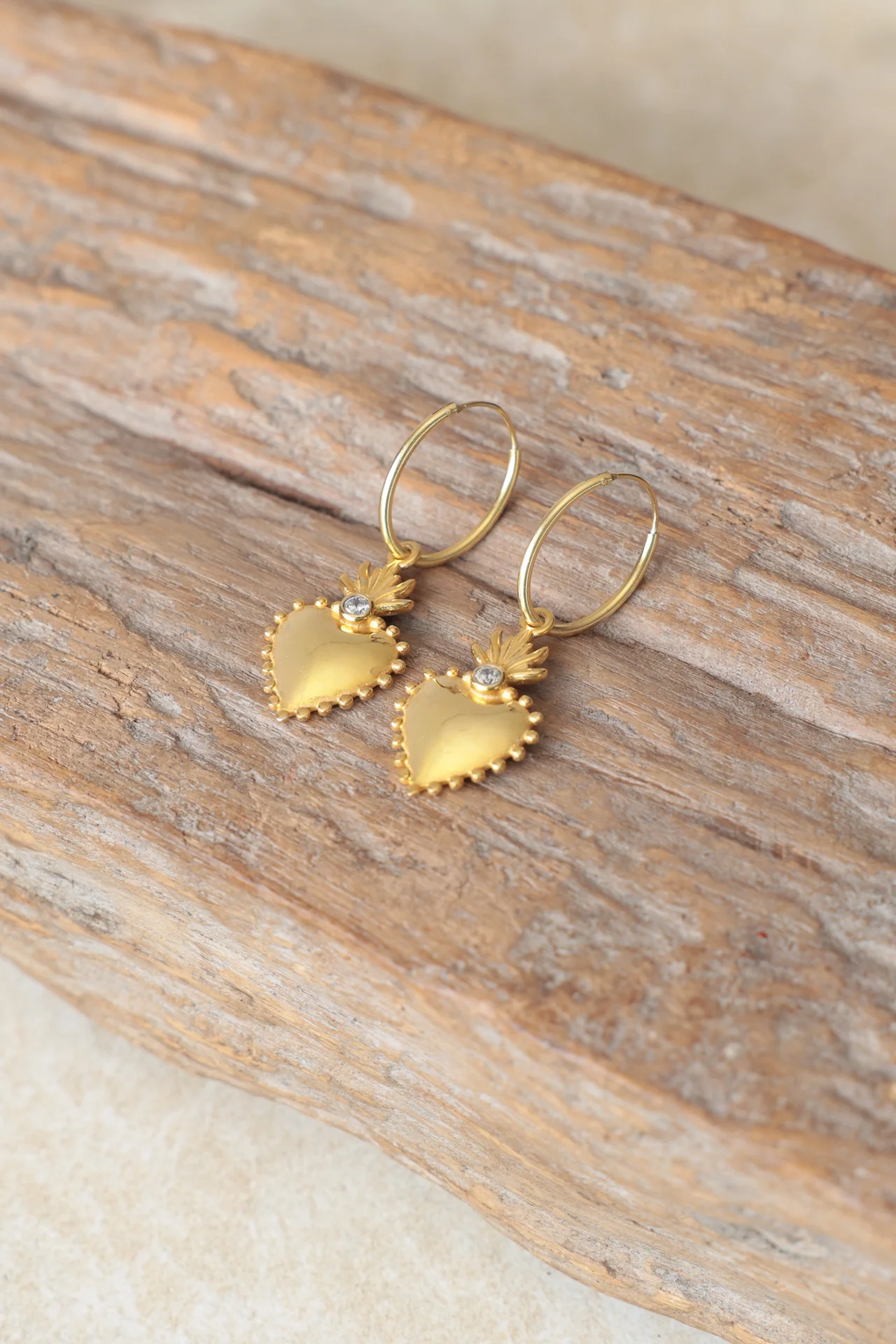 Gold Flaming Heart Earrings - Image 2